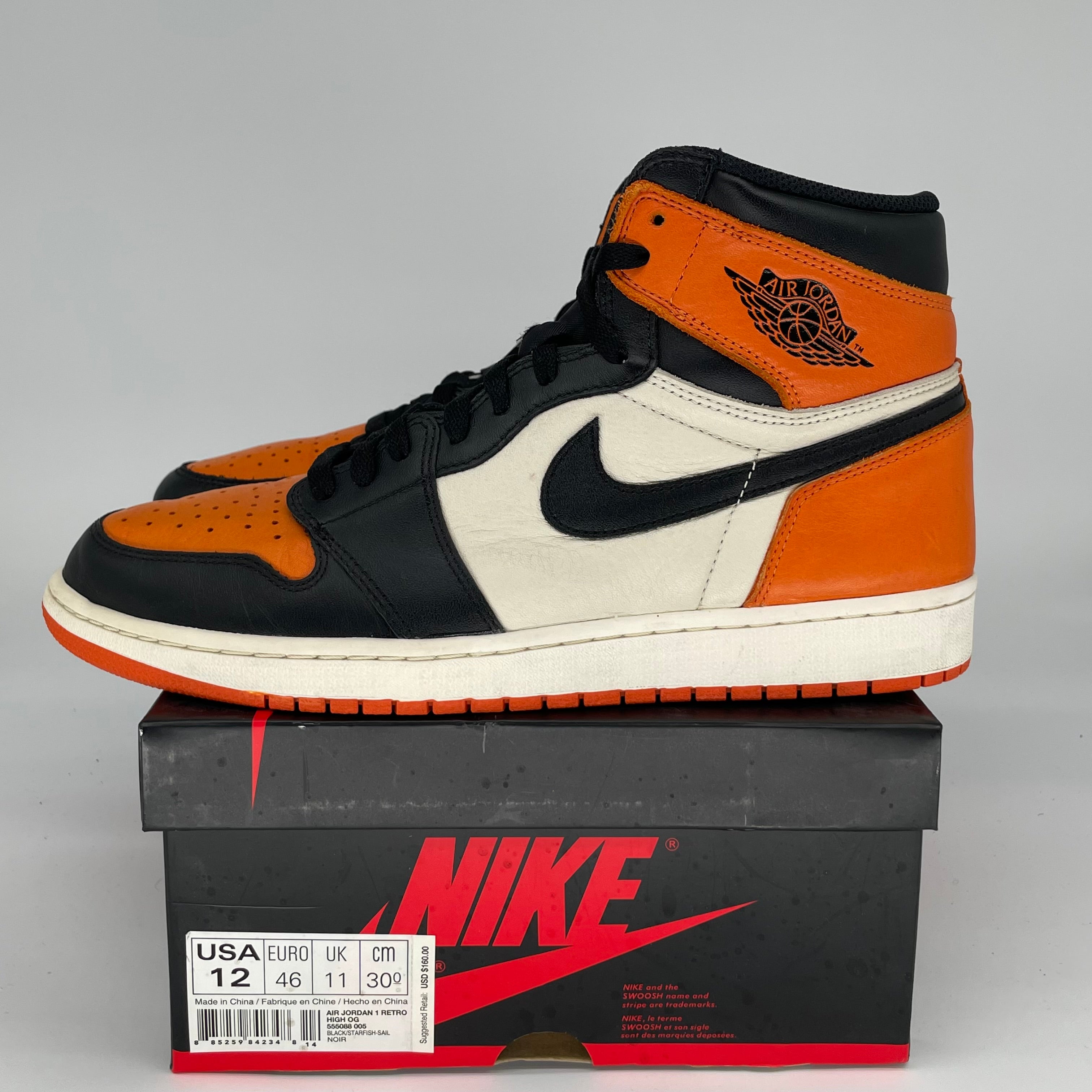 AIR JORDAN 1 Shattered Backboard Basketball Shoes - Men's Size 12 (555088-005) - Retro High OG Sneakers for Streetwear & Basketball Games