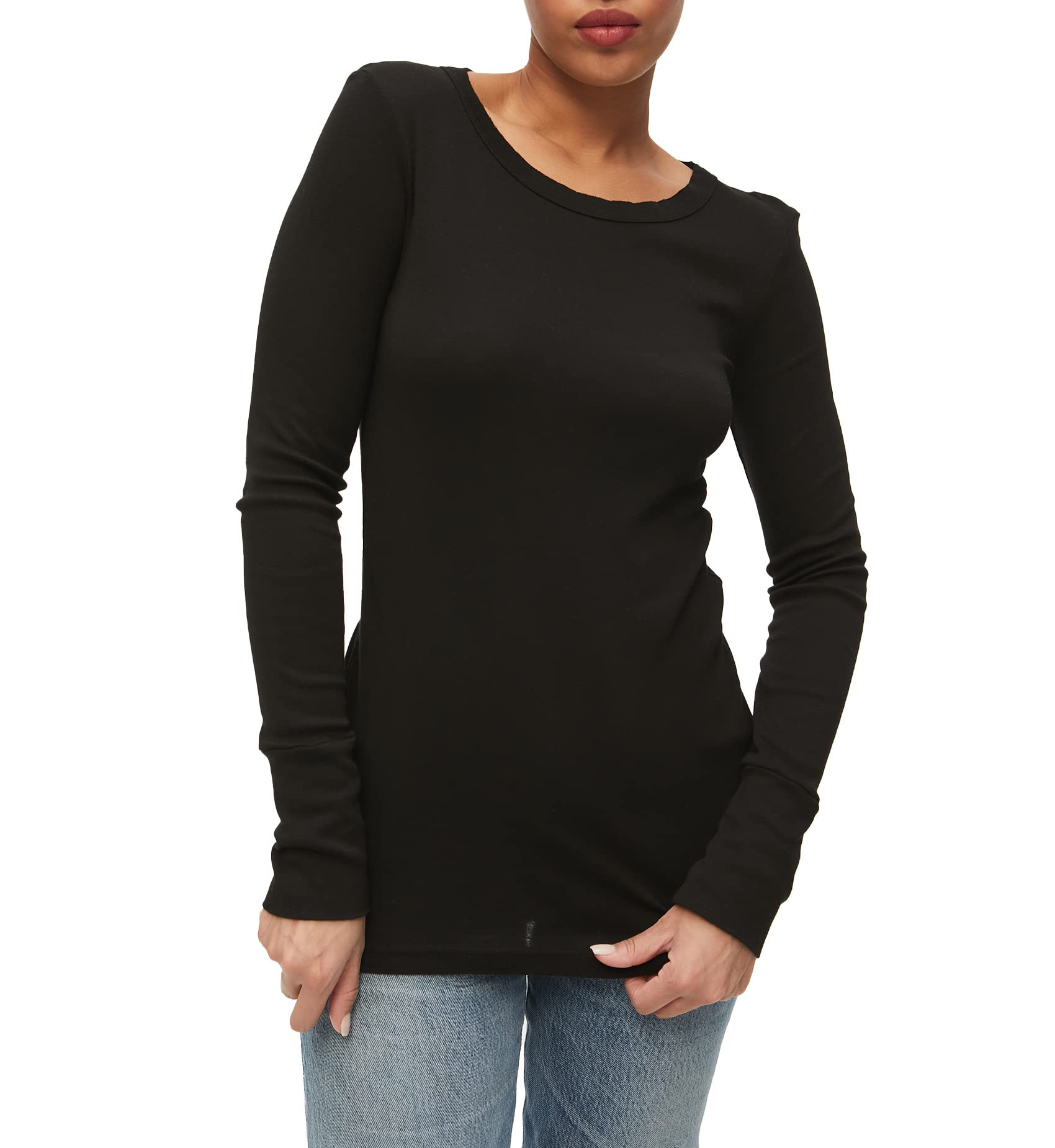 Michael Stars Women's Legacy Supima Cotton V-Neck T-Shirt with Raw Edge - Soft Casual Tee for Everyday Wear, Work & Weekend Outfits