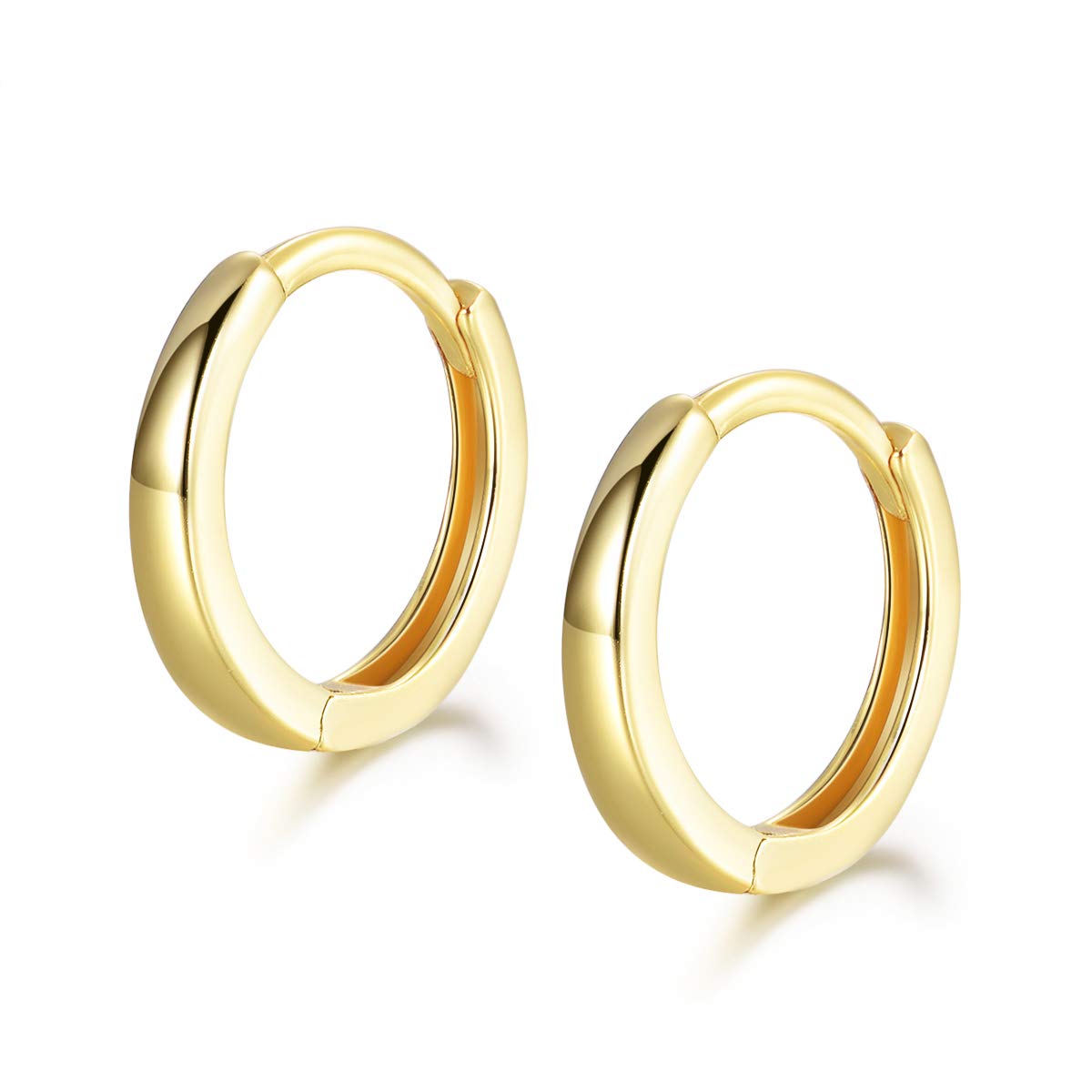 Shuxin 925 Sterling Silver Hoop Earrings - Hypoallergenic Small Sleeper Hoops for Women & Men (13mm) | Glossy Huggie Hinged Design for Everyday Wear, Work & Special Occasions