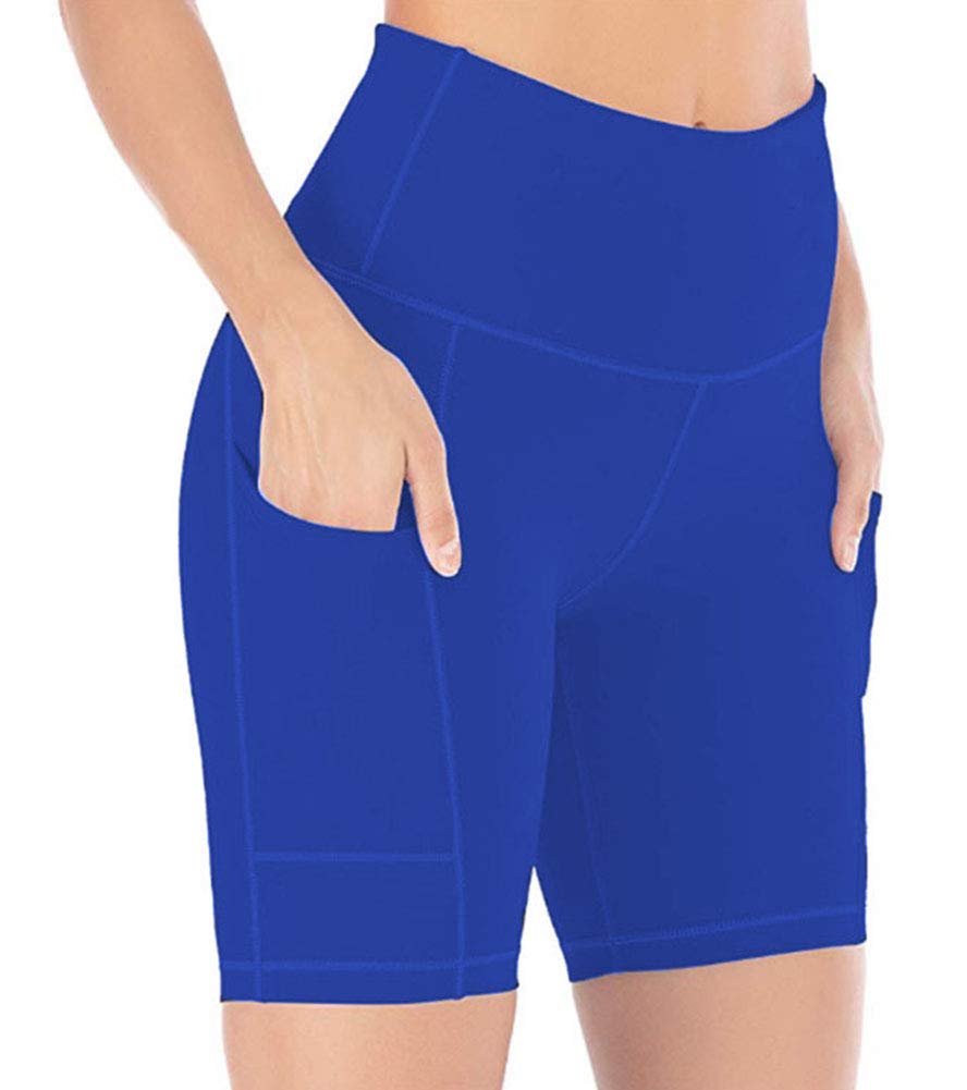 YAKER Women's High-Waisted Yoga Shorts with Side Pockets - Breathable Workout Shorts for Running, Gym & Lounge Wear