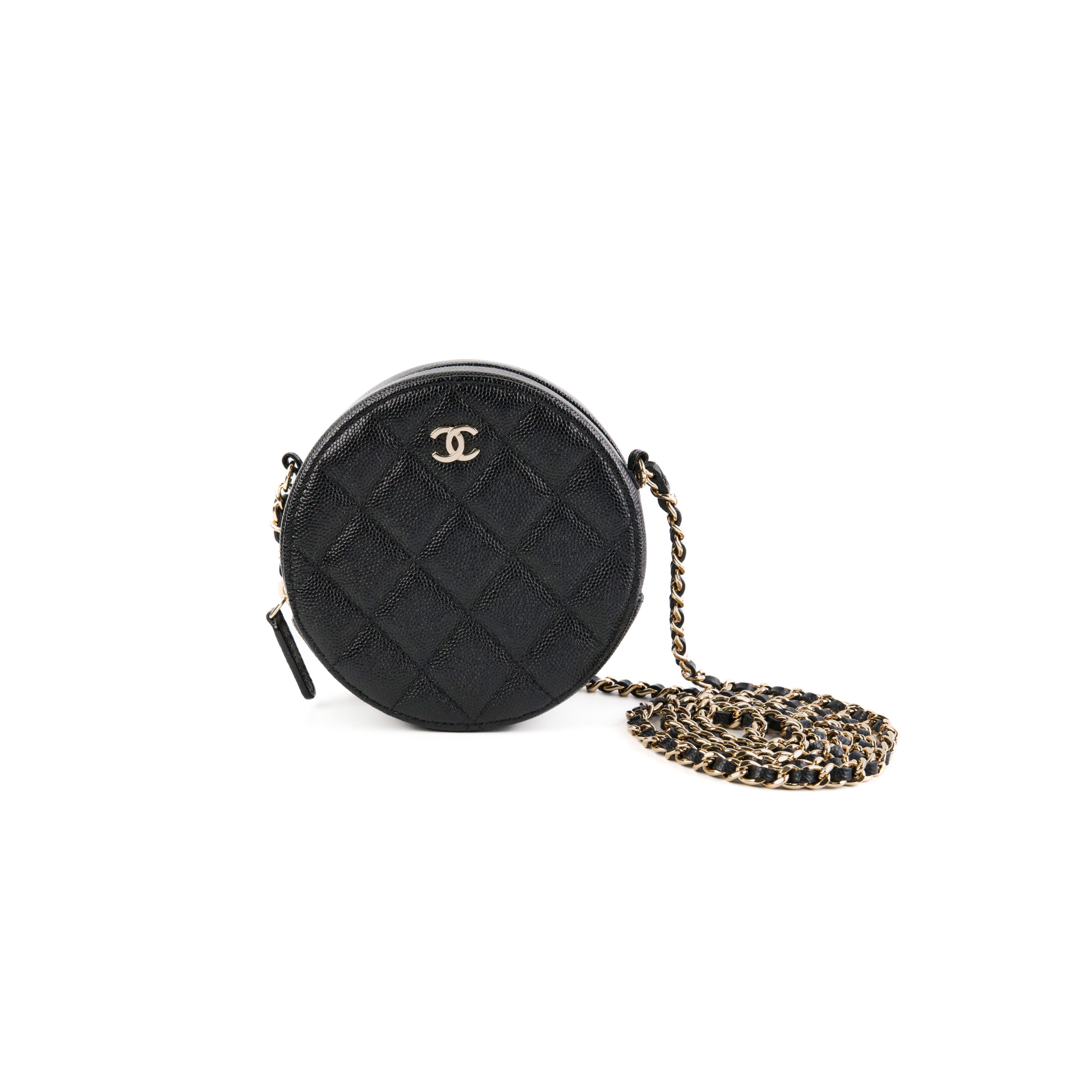 Chanel Mini Round Caviar Leather Crossbody Bag - Black Luxury Handbag for Women | Perfect for Evening Parties, Date Nights & Special Occasions