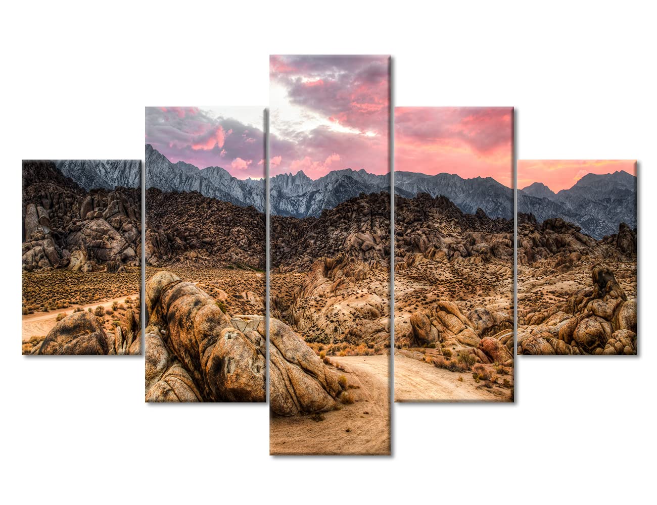 TUMOVO Alabama Hills Wall Art - 5 Piece Modern California Posters & Prints, Framed Gallery-Wrapped Ready to Hang (60''W x 40''H) - Living Room Decor, Bedroom & Office Wall Decorations - Perfect for Home, Apartment & Dorm Room Aesthetic