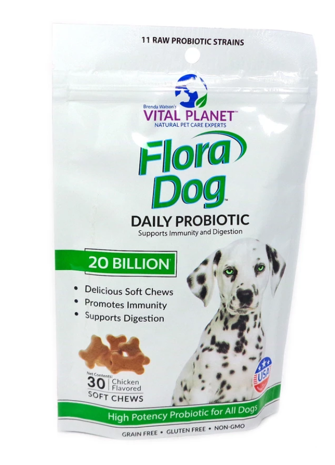 Vital Planet Flora Dog Probiotic Supplement for Digestive Health - Supports Gut Flora & Immune System - Ideal for Dogs with Sensitive Stomachs or After Antibiotics