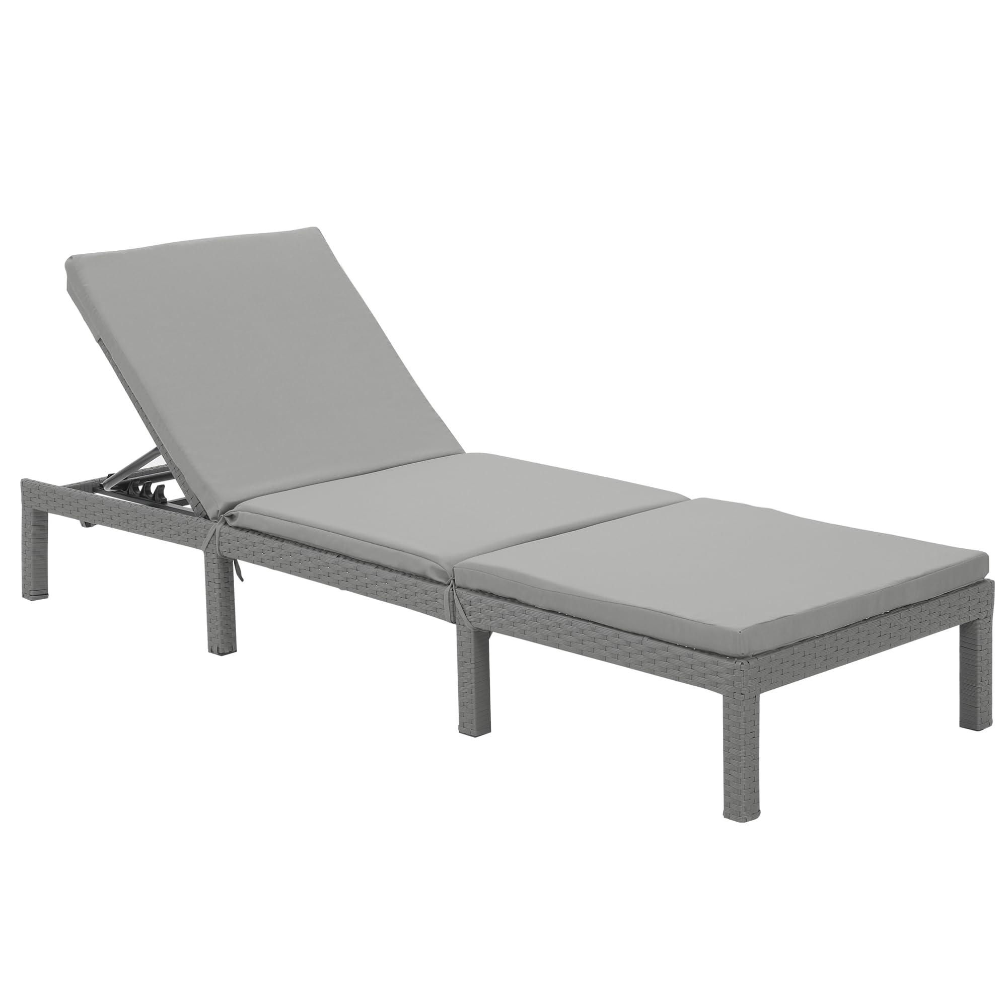 5-Position Adjustable Outdoor Chaise Lounge Chair - Grey Tanning Bed for Poolside, Beach, Patio & Backyard Relaxation | Durable & Comfortable Sunbathing Recliner