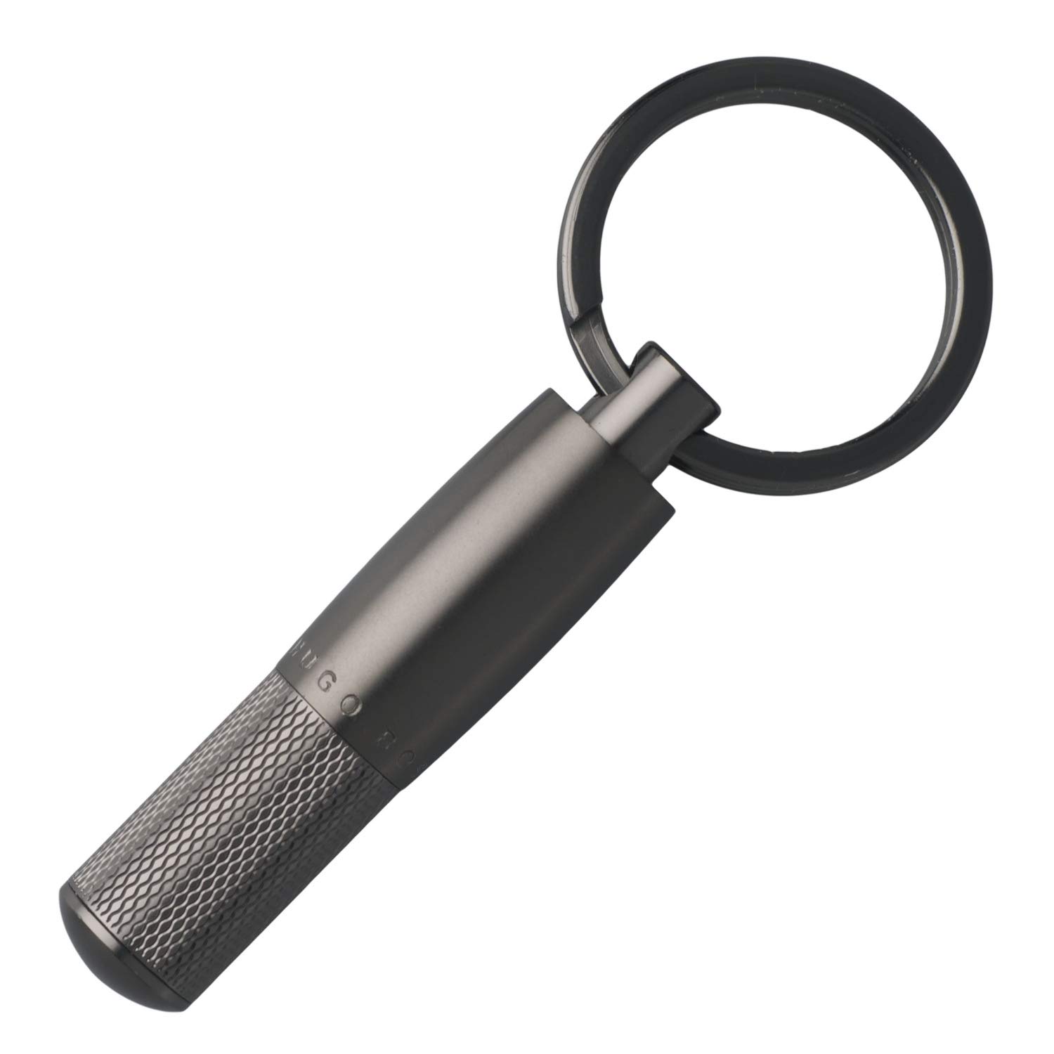 HUGO BOSS Men's Premium Keychain - 6cm Matte Dark Chrome Grey Metal Key Ring | Stylish Gift for Him, Office & Everyday Carry Accessory