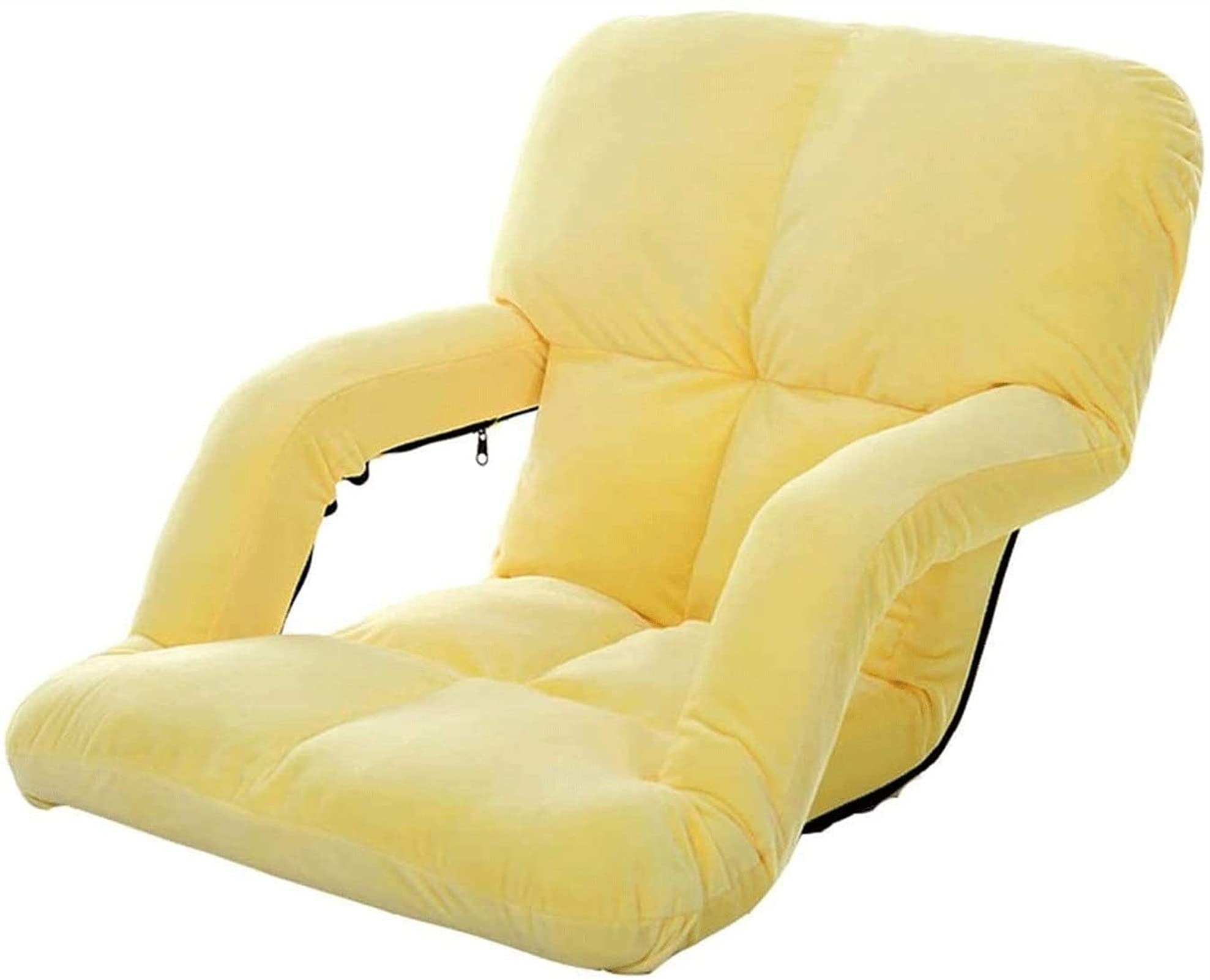 ZJQ Adjustable Swivel Floor Chair - Recliner Armchair, Lounge Sofa Bed, Folding Futon Sleeper with Mattress (Lemon Yellow) - Perfect for Small Spaces, Dorm Rooms & Home Office Relaxation