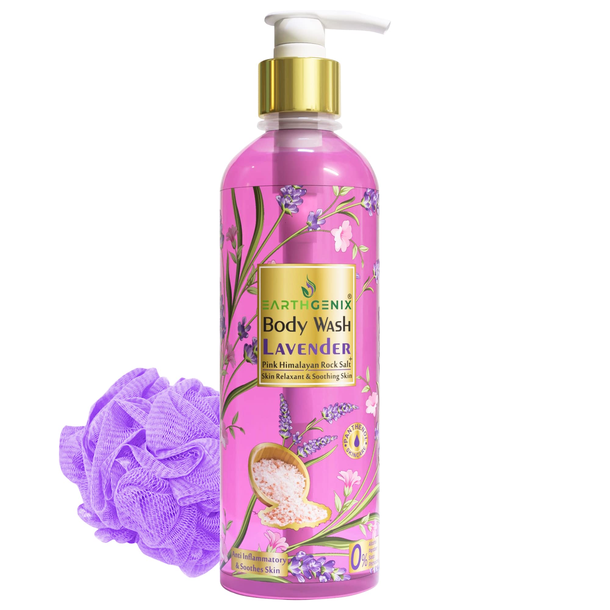 Earthgenix Lavender & Pink Himalayan Salt Body Wash (500ml) - Loofah-Free, Skin Relaxing & Soothing for All Skin Types | Men & Women | Perfect for Stress Relief & Spa-Like Bath Experience