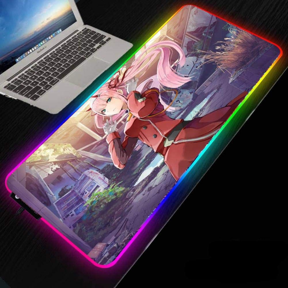 Zero Two Anime RGB Gaming Mouse Pad - Non-Slip Rubber Base, Large 19.7x39.4 Inch Desk Mat for PC, Laptop & Gaming Setup - Perfect for Esports, Office Work & Anime Decor