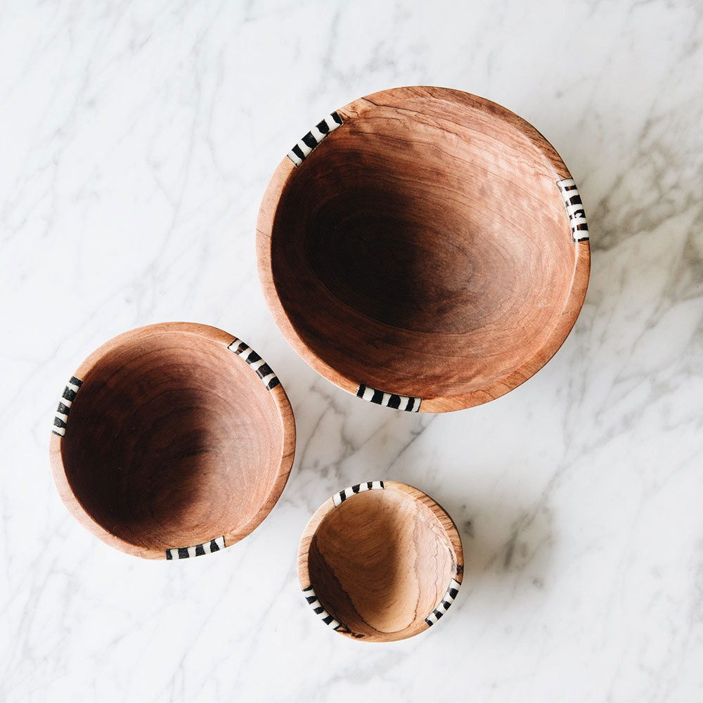 Premium Wild Olive Wood Serving Bowl Set - Handcrafted Natural Wood Salad Bowls for Healthy Eating - Perfect for Salads, Fruits, Nuts & Entertaining