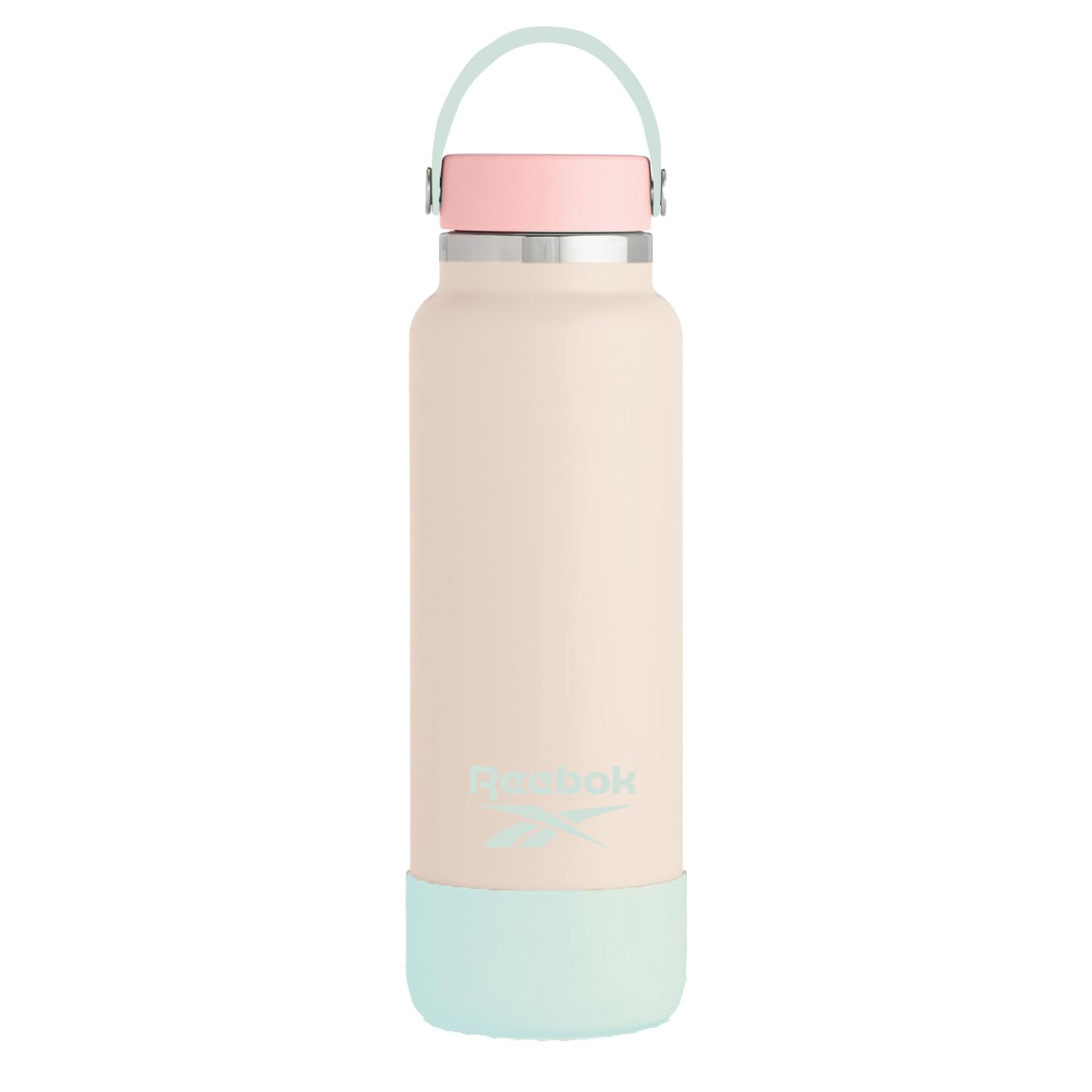 **Reebok 32 oz Stainless Steel Insulated Water Bottle - Double Wall Vacuum, BPA Free, with Handle & Silicone Boot - Perfect for Gym, Hiking, and Outdoor Sports (Pink, Athletic Design)**