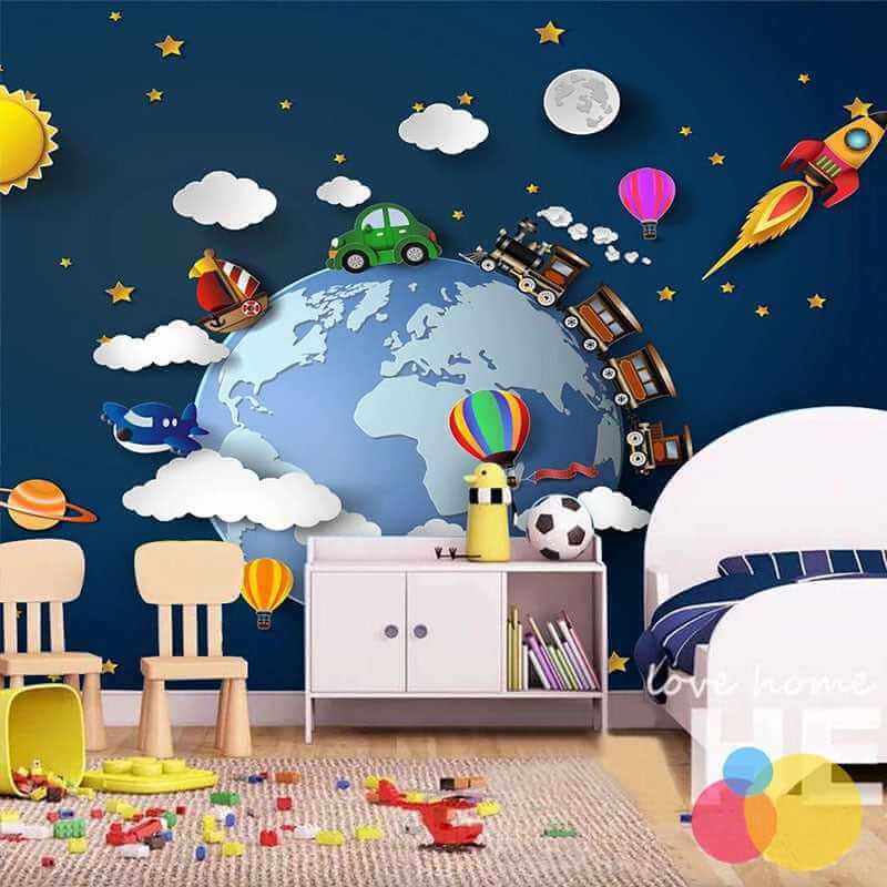 3D Train Wallpaper for Kids Room - High-Quality Wall Decor for Nursery & Playroom | Perfect for Boys & Girls Bedroom Decoration