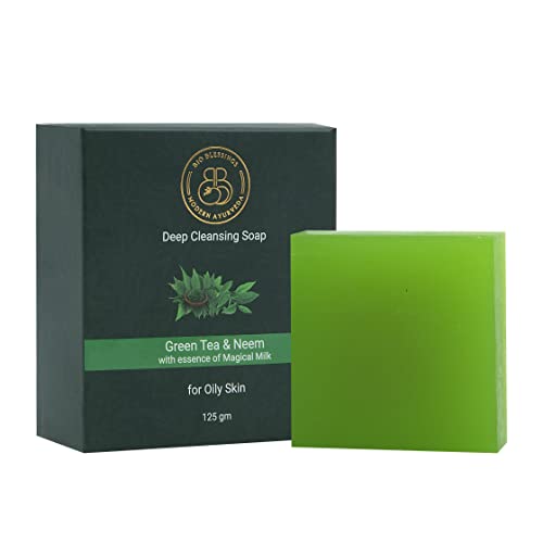 Bio Blessings Donkey Milk Green Tea & Neem Deep Cleansing Soap | Ayurvedic Handmade Anti-Acne & Skin Brightening Soap | Natural Face & Body Wash for Women & Men (125g) | Perfect for Daily Skincare Routine & Sensitive Skin Care