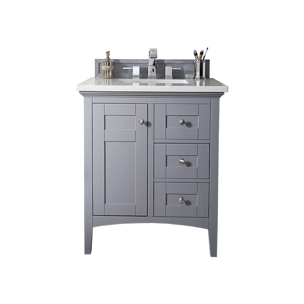 Palisades 30 Inch Single Bathroom Vanity with 3CM Arctic Fall Solid Surface Top in Silver Gray - Perfect for Modern Bathroom Remodeling and Small Space Design