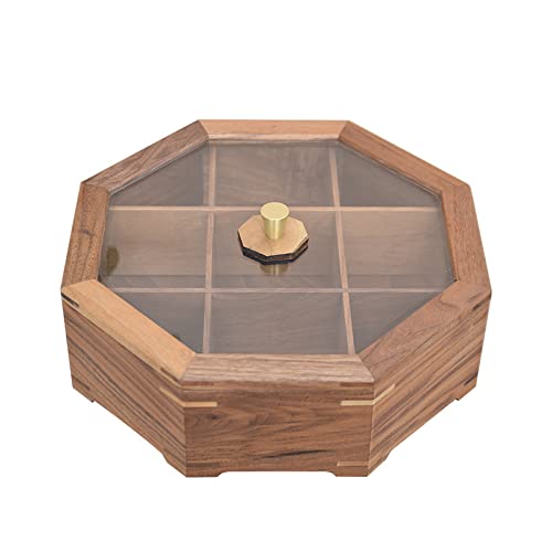 Premium 9-Compartment Wooden Dried Fruit Storage Box with Clear Lid Window - Multifunctional Snack Organizer Tray for Nuts, Candy & Treats - Perfect for Coffee Table, Living Room, Picnics & Outdoor Entertaining