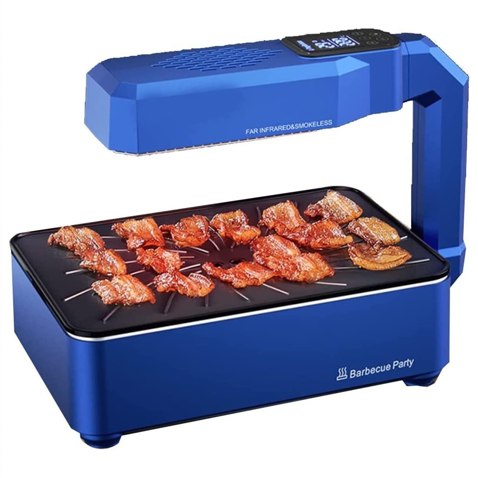 Multifunctional Electric BBQ Grill - Smokeless Indoor/Outdoor Grill for Home & Commercial Use - Non-Stick Electric Griddle with Adjustable Temperature (Blue, 37x22x27cm) - Perfect for Backyard Parties, Camping & Restaurant Cooking