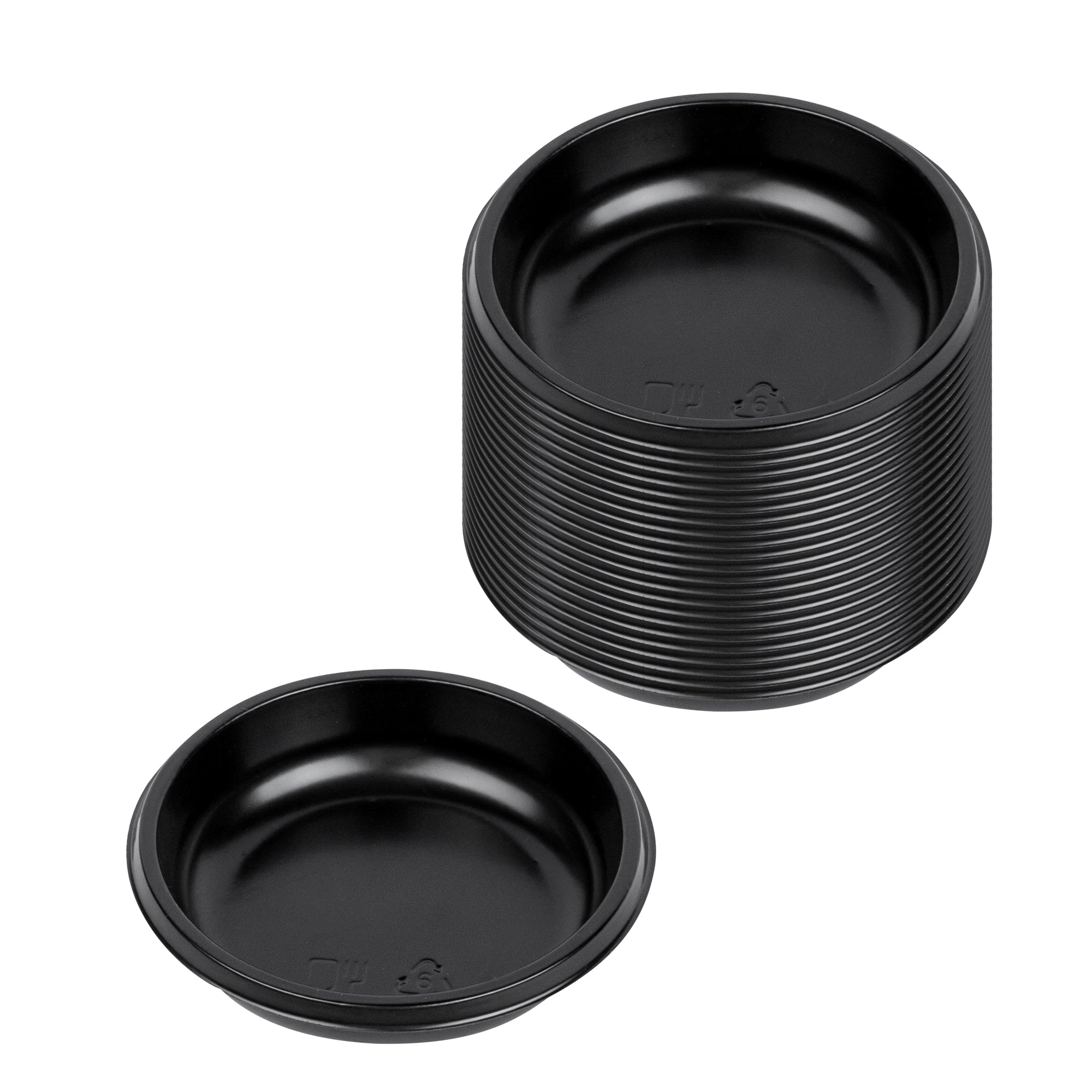 Bento Tek 2 oz Round Black Plastic Sauce Containers - 3 x 3 x 0.75 Inches - Pack of 100 - Perfect for Restaurants, Takeout, Meal Prep & Sushi Dipping Sauces