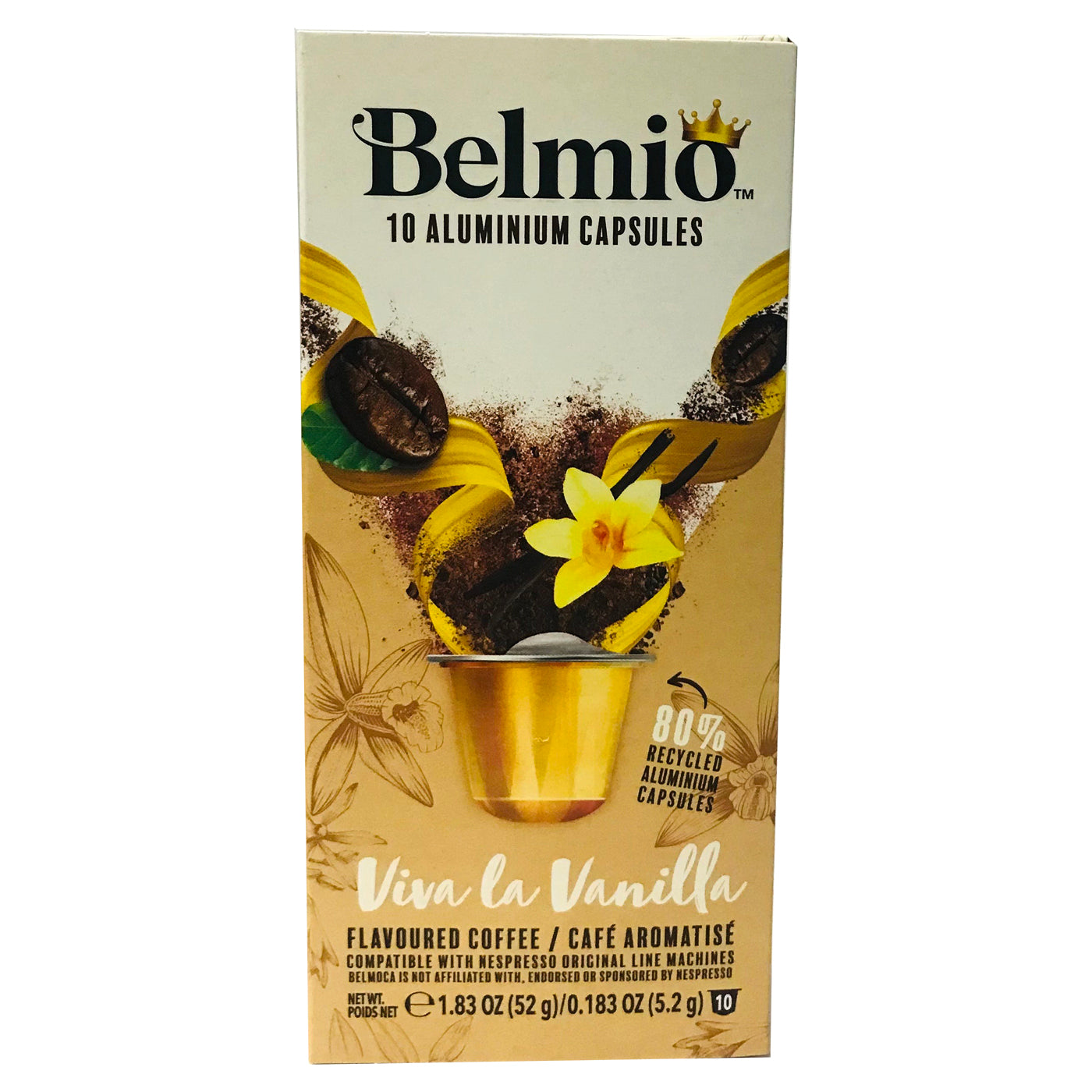 Belmio Viva La Vanilla Nespresso® Compatible Coffee Pods - 10 Count Pack of Premium Espresso Capsules for Home & Office Use