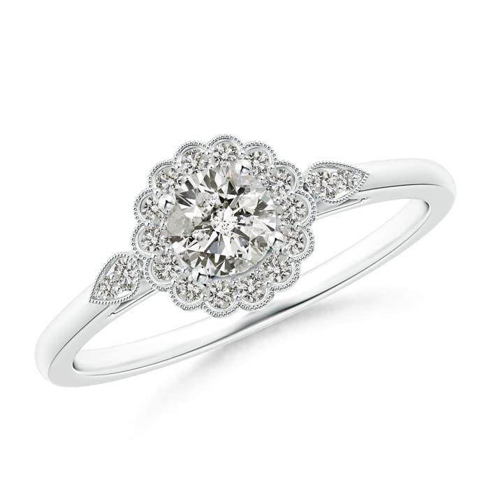 Angara 14K Solid Gold/Platinum Natural Diamond Halo Ring for Women - April Birthstone Jewelry Gift for Her | Wedding, Engagement, Anniversary & Birthday Jewelry | Perfect for Proposals, Special Occasions & Everyday Luxury