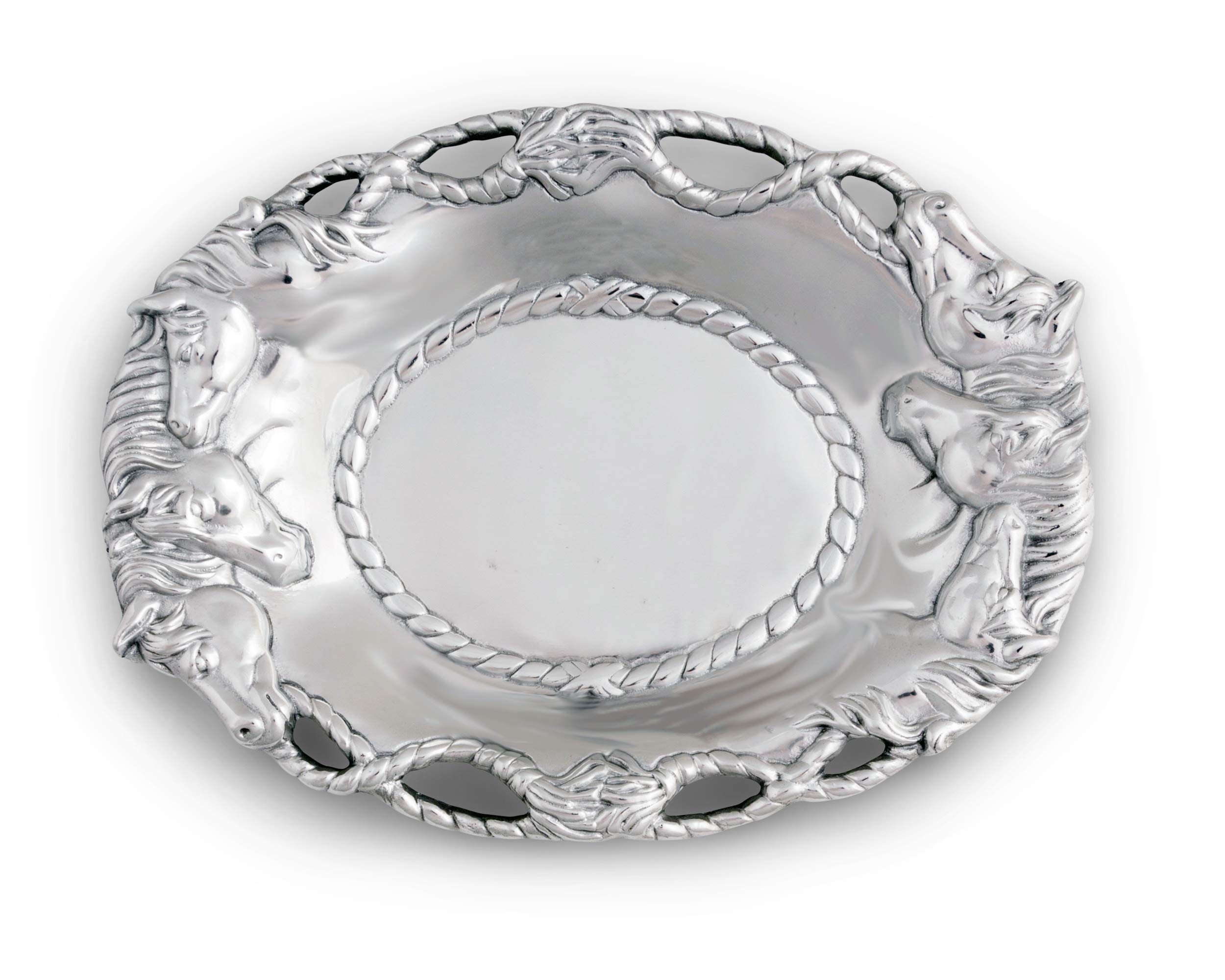 Arthur Court Aluminum Equestrian Horse Oval Serving Tray 14 x 10 inch - Handcrafted with Rope Detail, Freezer & Oven Safe, Perfect Gift for Horse Lovers - Ideal for Ranch Events, Horse Race Parties & Home Decor