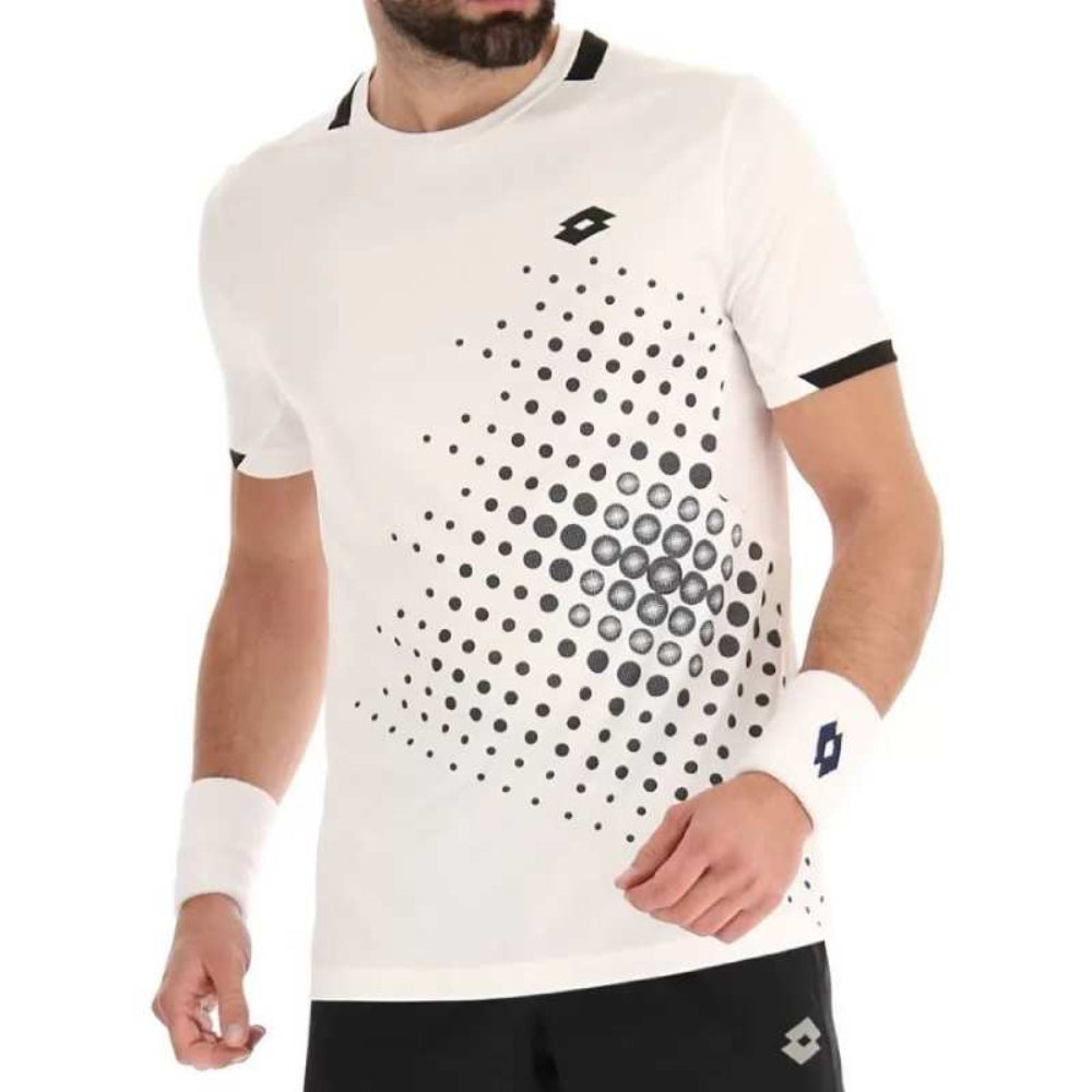 Lotto Men's Top IV 1 Performance T-Shirt - White/Black - Breathable Athletic Shirt for Running, Gym & Casual Wear