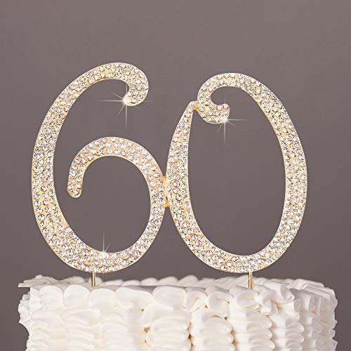 60th Birthday Cake Topper - Elegant Rose Gold Glitter Rhinestone Cake Decorations for Anniversary, Wedding, or Special Celebration Party - Perfect for Cakes, Cupcakes, and Dessert Tables