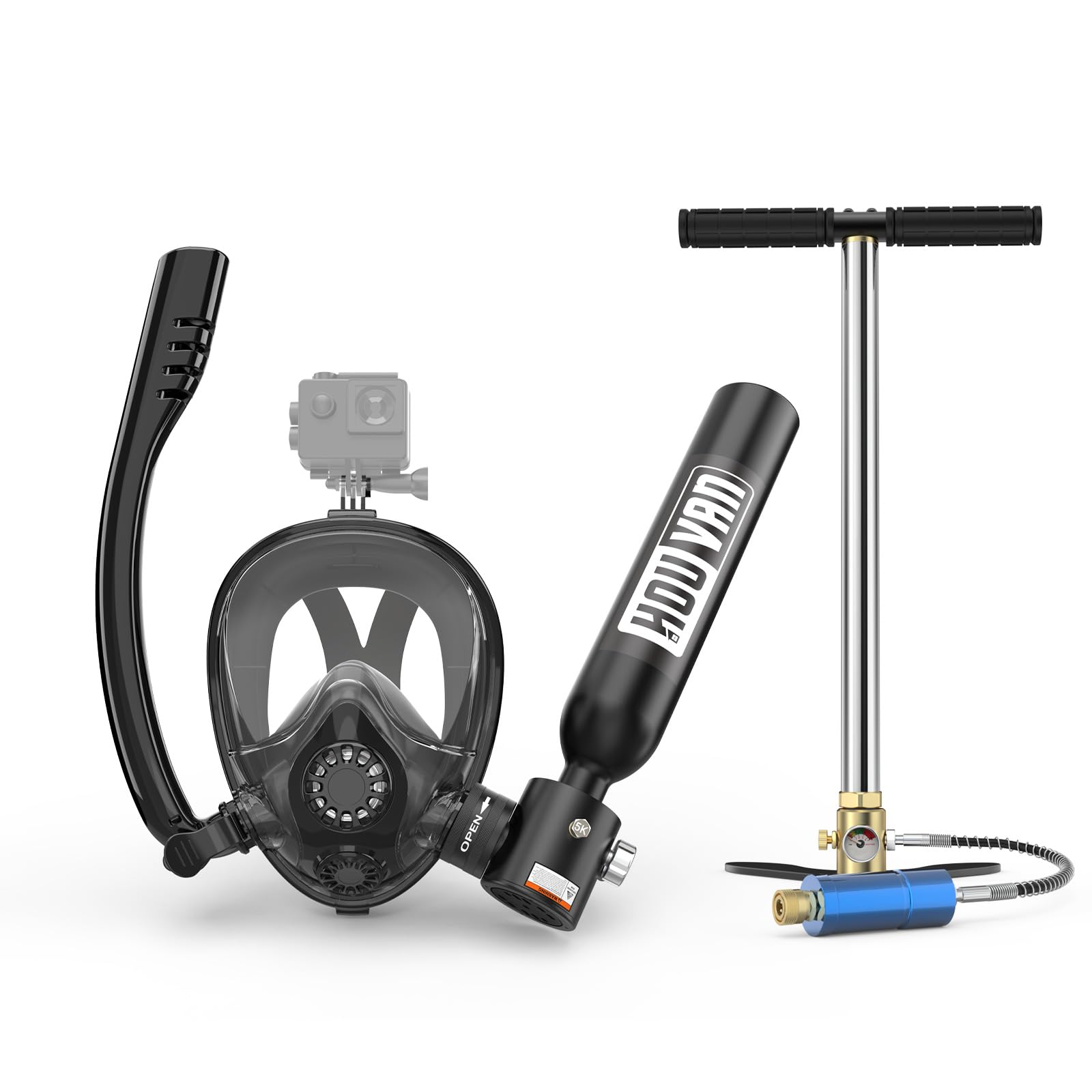 0.5L Mini Scuba Tank with Full Face Snorkel Mask - Portable Inflatable Diving Air Tank for Recreational Snorkeling, Shallow Diving & Emergency Backup | Perfect for Beach Vacations, Pool Training & Underwater Exploration