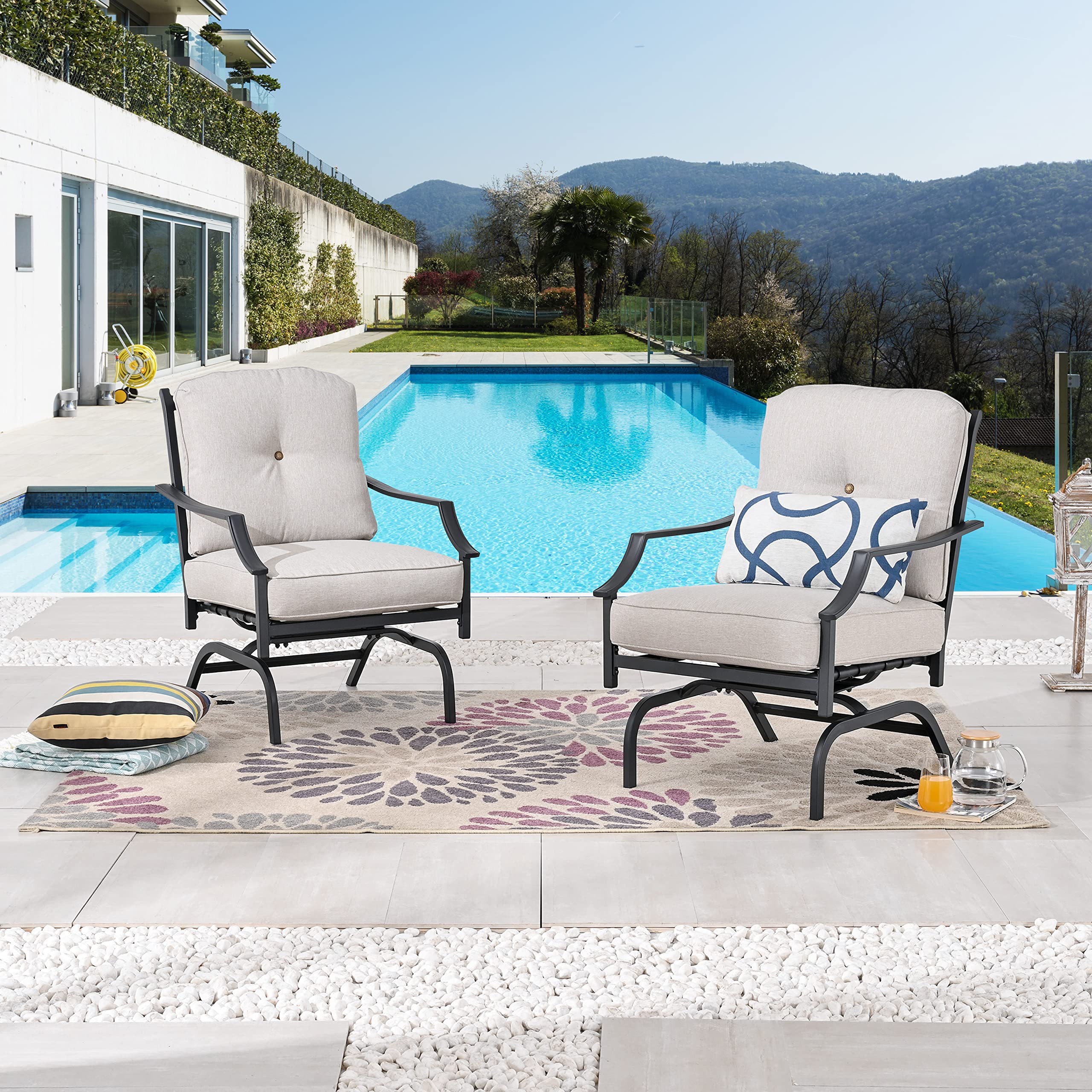 LOKATSE HOME 2-Piece Outdoor Metal Patio Chairs Set with Cushions - Beige Bistro Dining Armchairs for Garden, Balcony & Backyard Conversation Seating