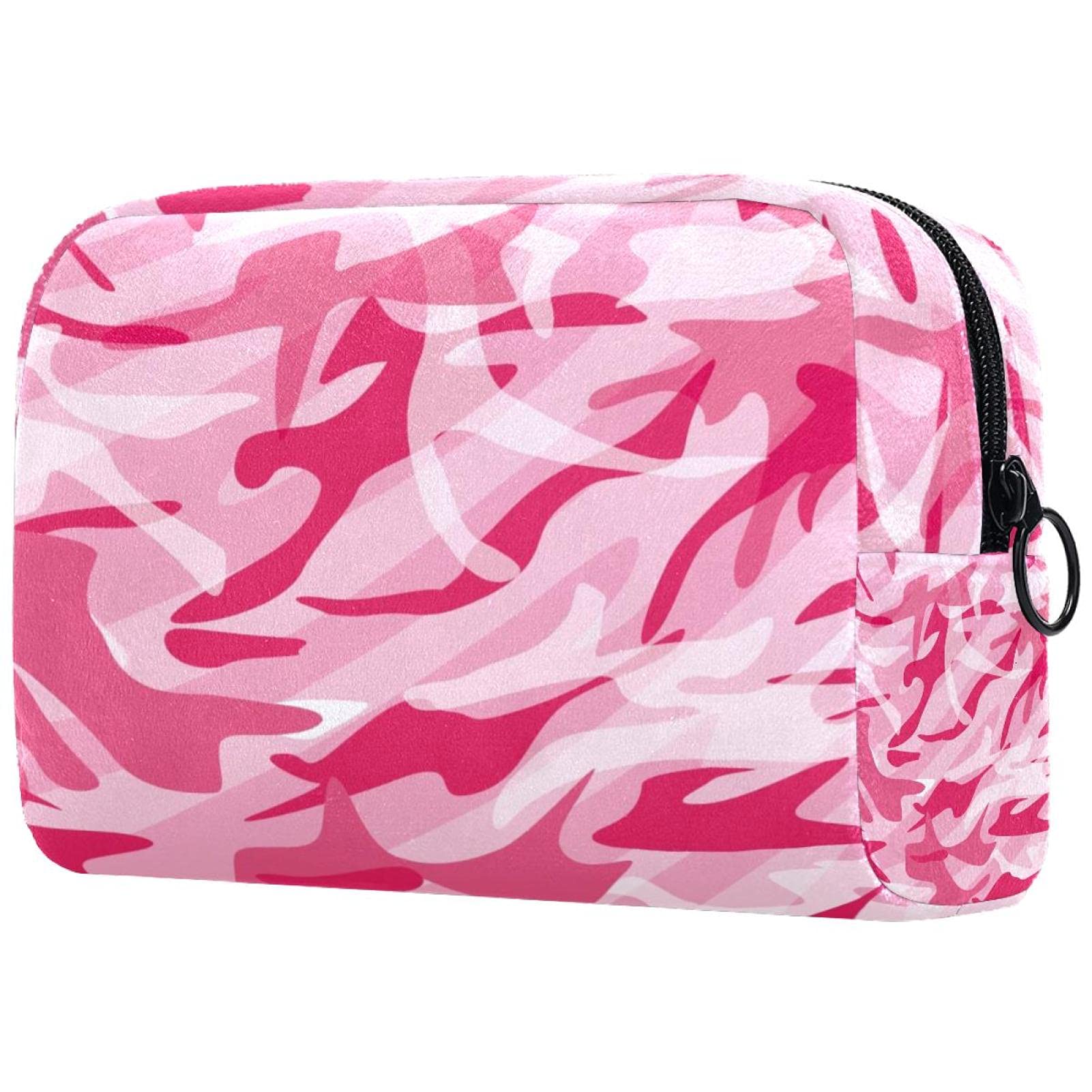Large Pink Camo Cosmetic Bag for Women - Waterproof Travel Makeup Case with Zipper, Portable Toiletry Organizer Pouch - Perfect for Travel, Gym, and Everyday Use
