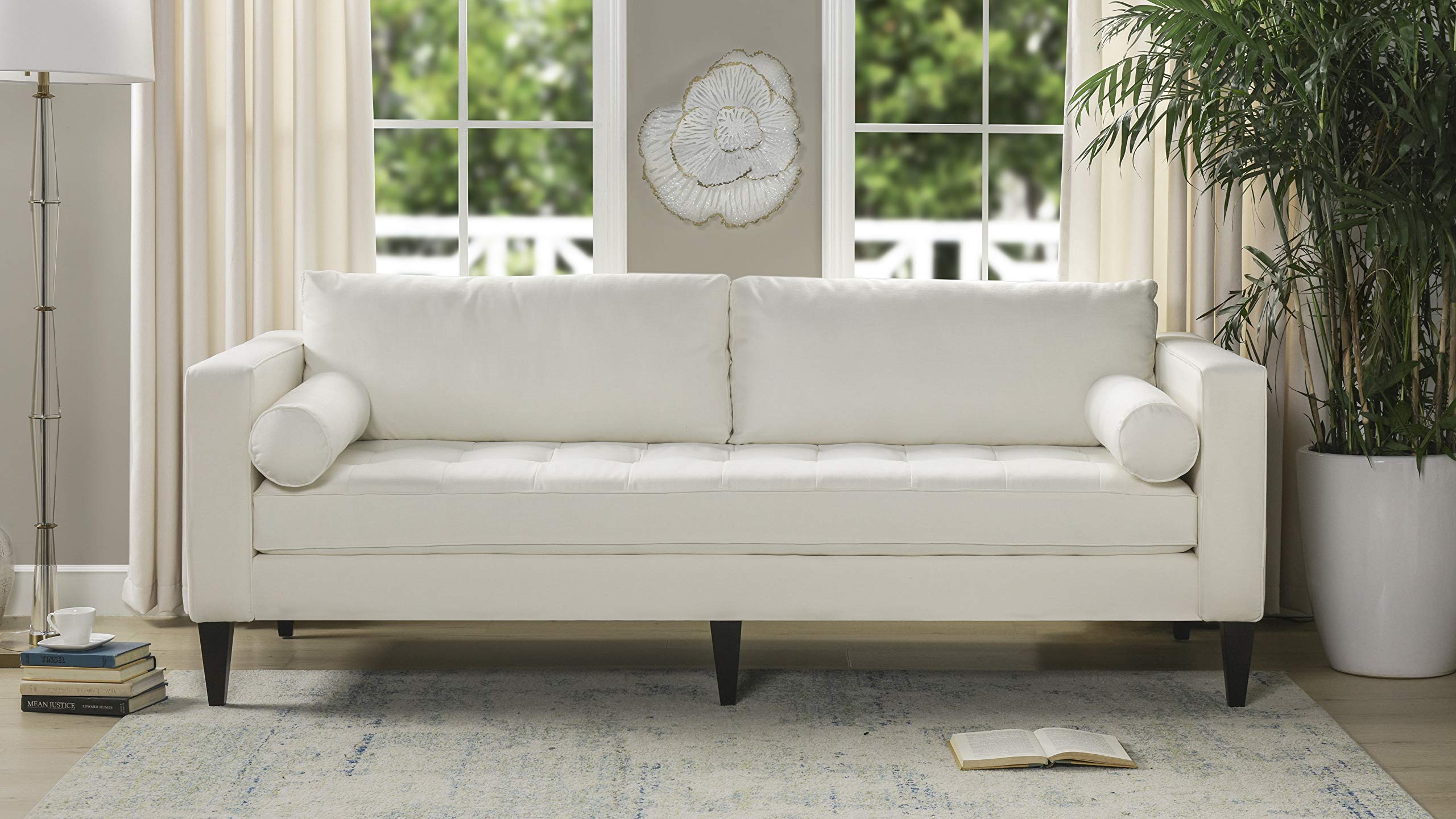 Jennifer Taylor Home Nicholi Sofa - Modern White Fabric Couch for Living Room, Comfortable 3-Seater Sofa with Sturdy Frame | Perfect for Small Spaces, Apartments & Cozy Family Gatherings