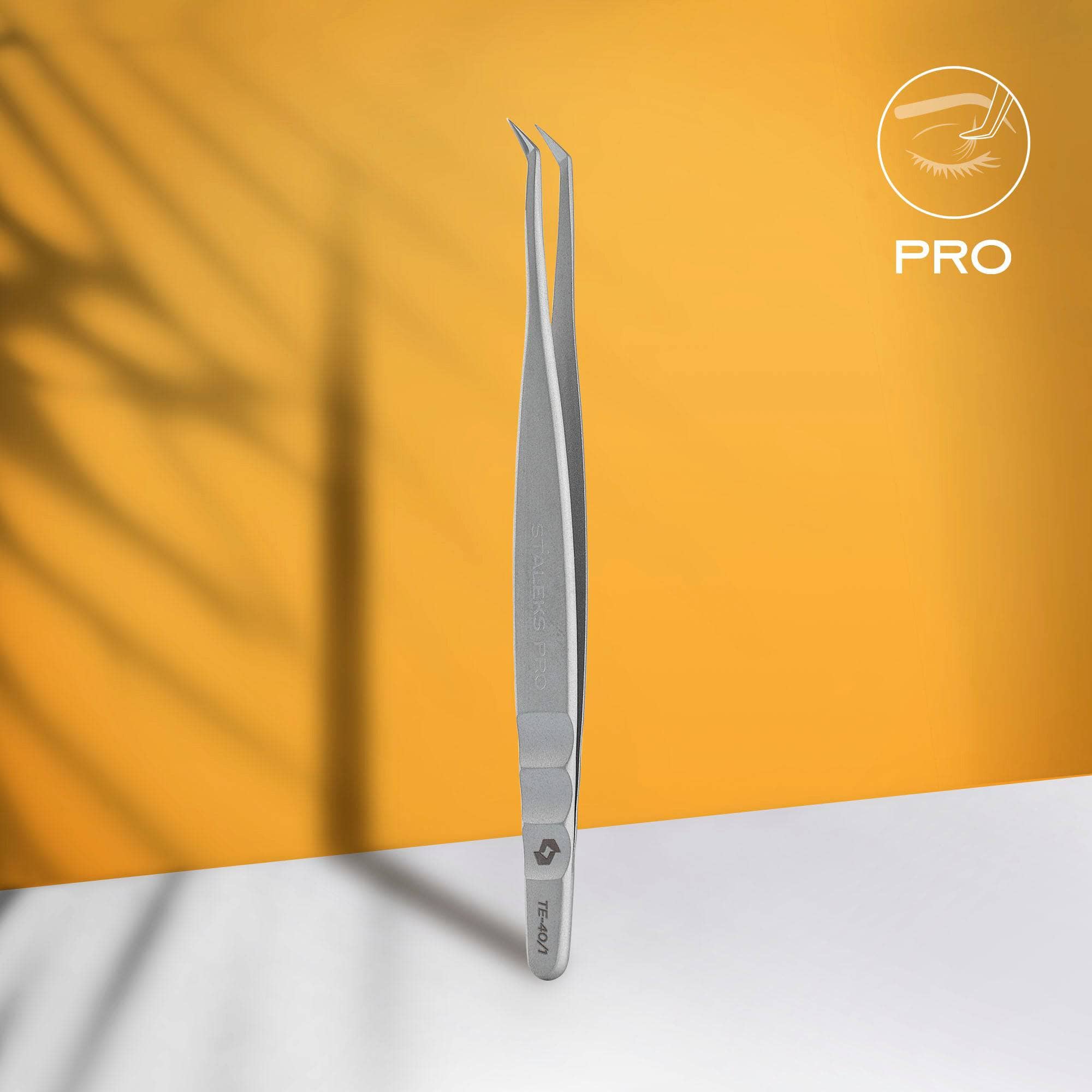Staleks Professional Eyelash Tweezers EXPERT 40 TYPE 1 - L-Shaped 50mm Precision Eyelash Extension Tools for Salon & Home Use
