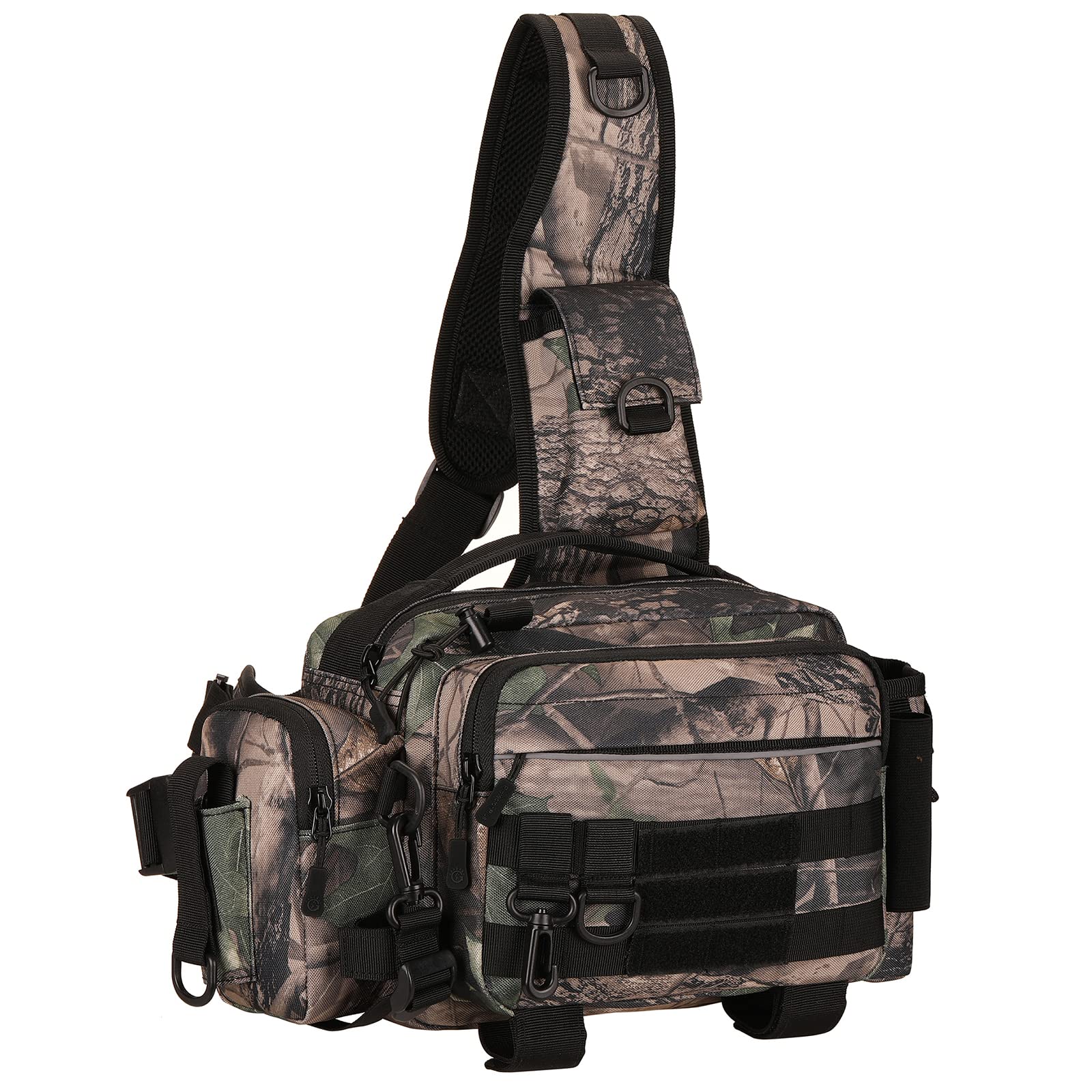 **Water-Resistant Fishing Backpack Tackle Sling Bag – Big Tree Camo – Outdoor Fishing Gear Storage for Men – Perfect for Hiking, Camping & Shore Fishing**