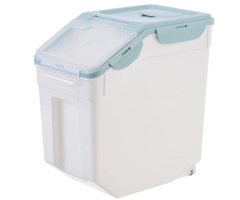 YEstge 15kg Airtight Rice & Flour Storage Container - Large Sealed Food Bucket for Rice, Noodles, Dog Food & Dry Goods | Kitchen Pantry Organization & Bulk Food Storage (Blue)
