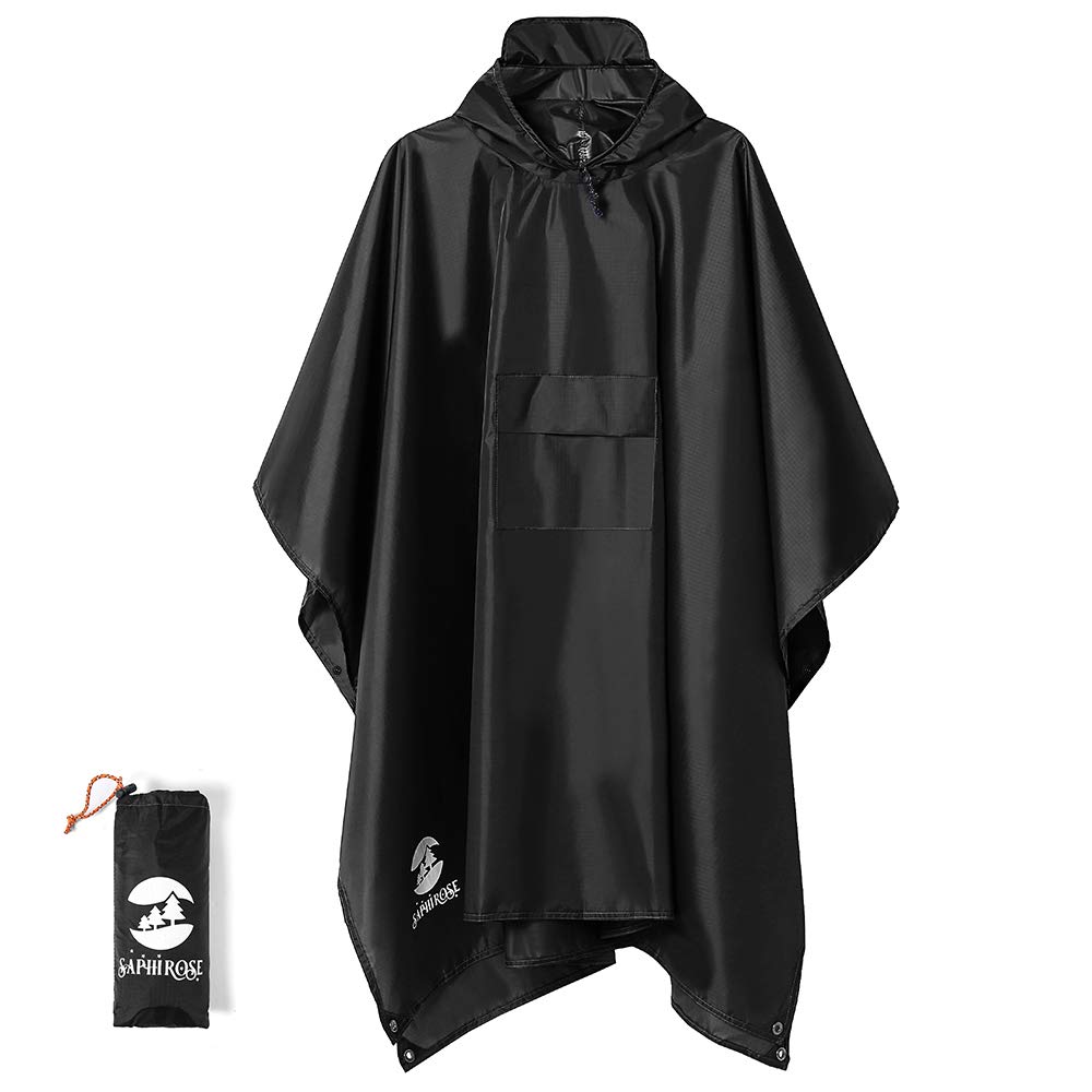 Waterproof Hooded Rain Poncho for Men & Women - Lightweight SaphiRose Raincoat Jacket for Outdoor Hiking, Camping & Travel