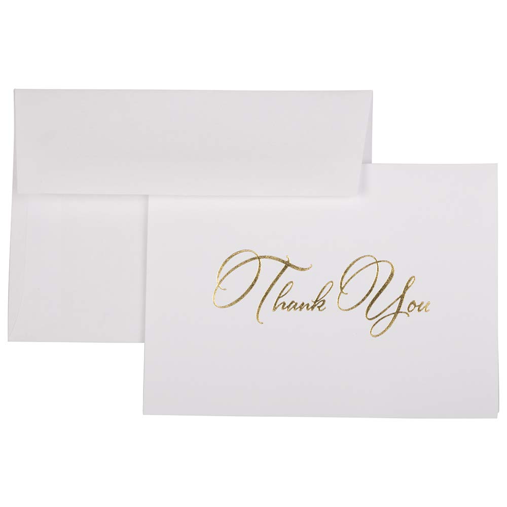 Gold Script Thank You Cards Set - 104 Bright White Cards & Envelopes for Gifts & Events