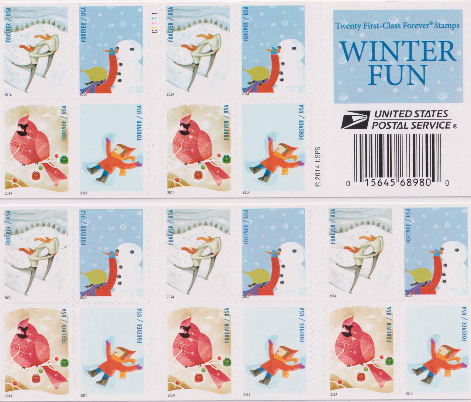 USPS Forever Postage Stamps - Winter Fun Design Booklet of 20 Stamps | Perfect for Holiday Cards, Invitations & Mailing Letters