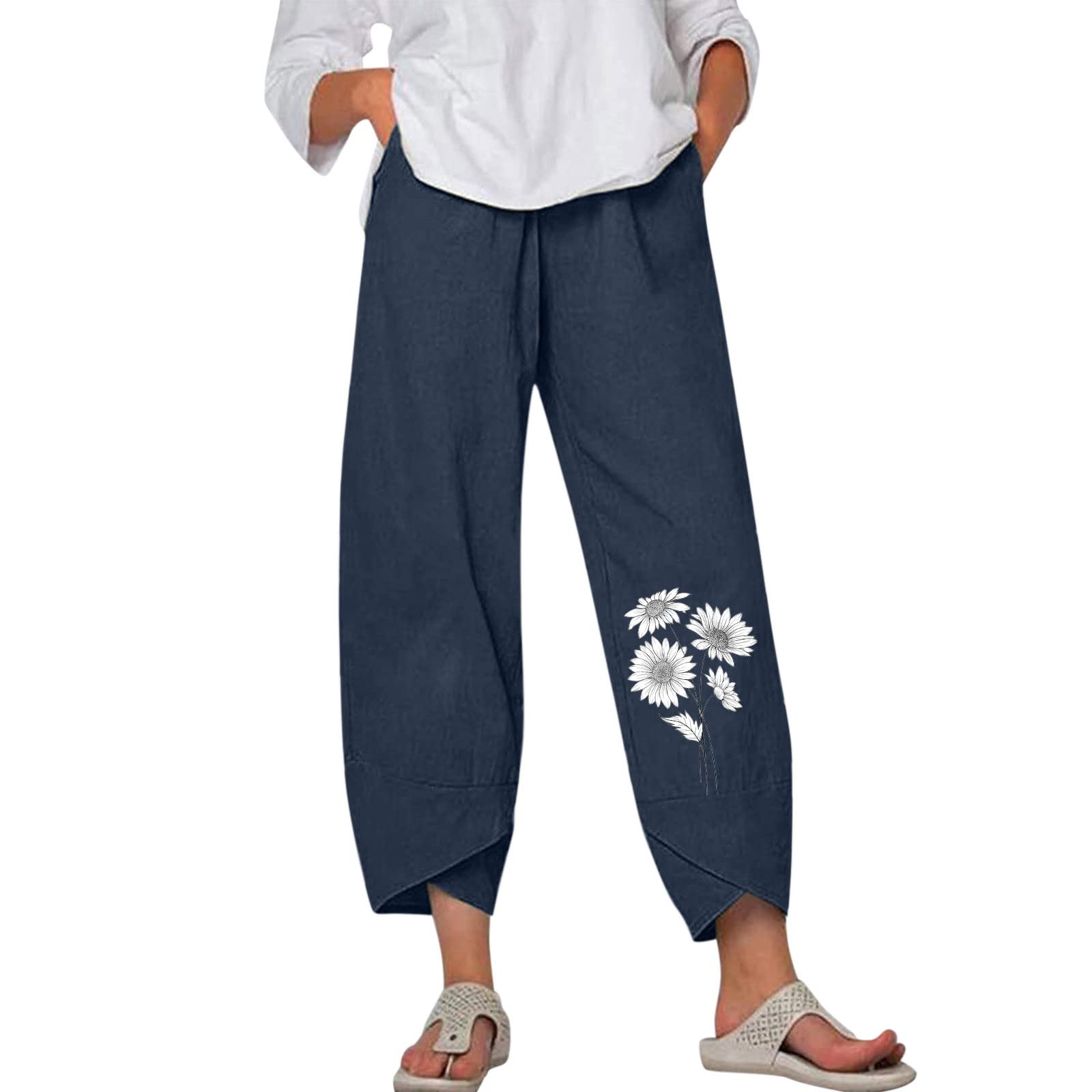 SFviwv Women's Plus-Size Linen Casual Pants - Drawstring Joggers, Retro Pencil Pants, Wide-Leg Palazzo Trousers for Everyday Wear | Comfortable Lounge Pants for Work, Travel & Relaxation