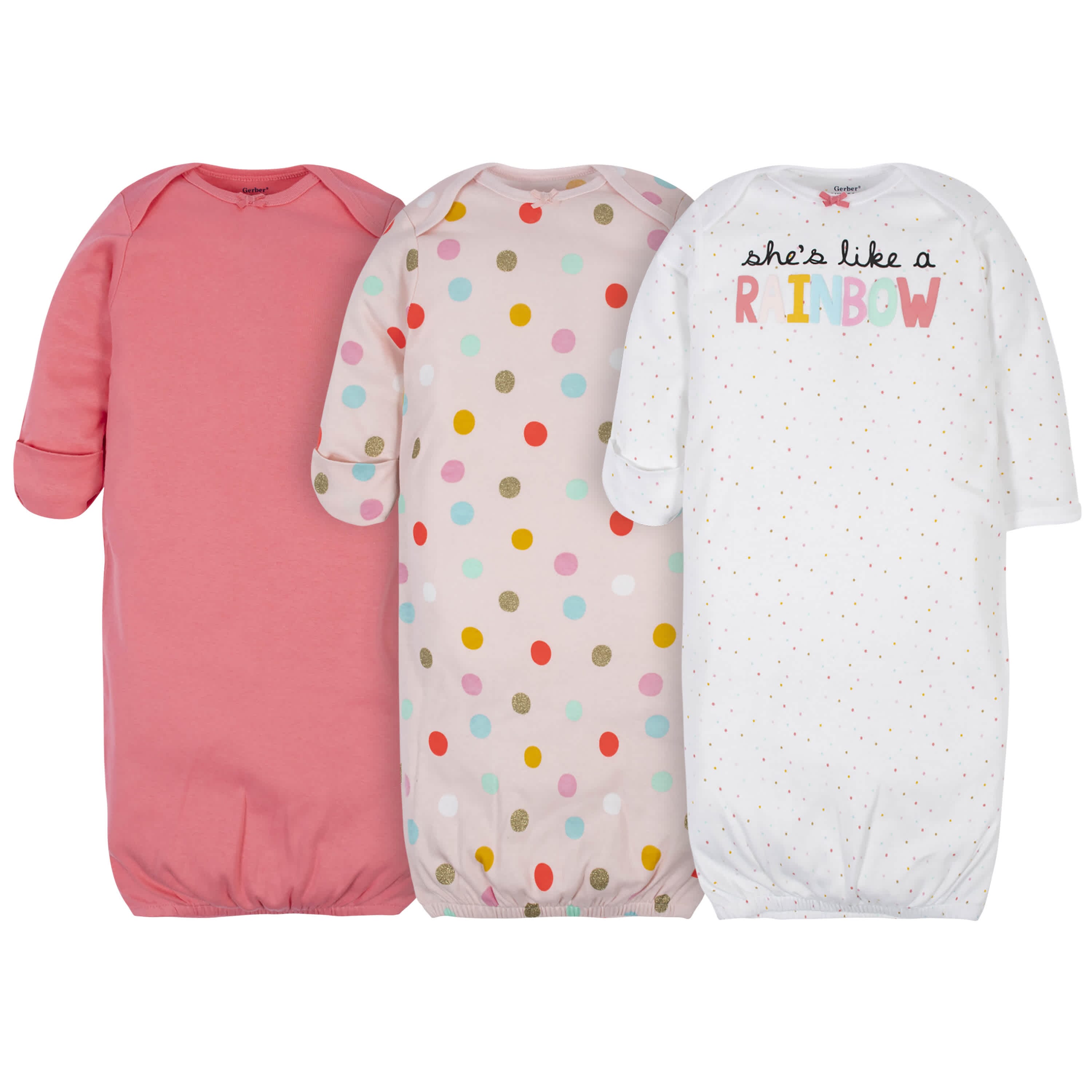 3 Pack Baby Girls Rainbow Organic Cotton Gowns - Soft & Comfortable Sleepwear for Newborns & Infants - Perfect for Nursery, Photoshoots & Special Occasions