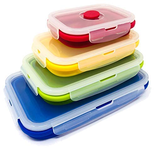 4-Pack Collapsible Silicone Food Storage Containers - BPA-Free, Microwave, Dishwasher & Freezer Safe - Space-Saving Foldable Design for Meal Prep, Leftovers, Bento Lunch Boxes & Kitchen Organization - Perfect for Home, Office & Picnics