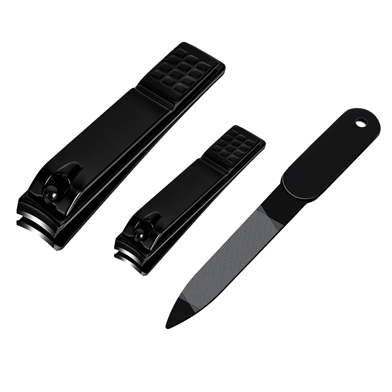 Premium Stainless Steel Nail Clippers Set - Sharp Fingernail & Toenail Clippers for Thick & Ingrown Nails - 3-Piece Black Nail Cutter Kit with Nail File for Men, Women & Kids - Perfect for Home, Travel & Salon Use