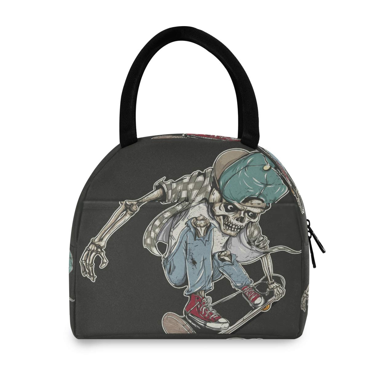 Insulated Lunch Bag with Cool Skateboard Skull Print - Reusable Lunch Box Tote for Adults, Kids, Men & Women - Perfect for School, Office, Work & Picnics