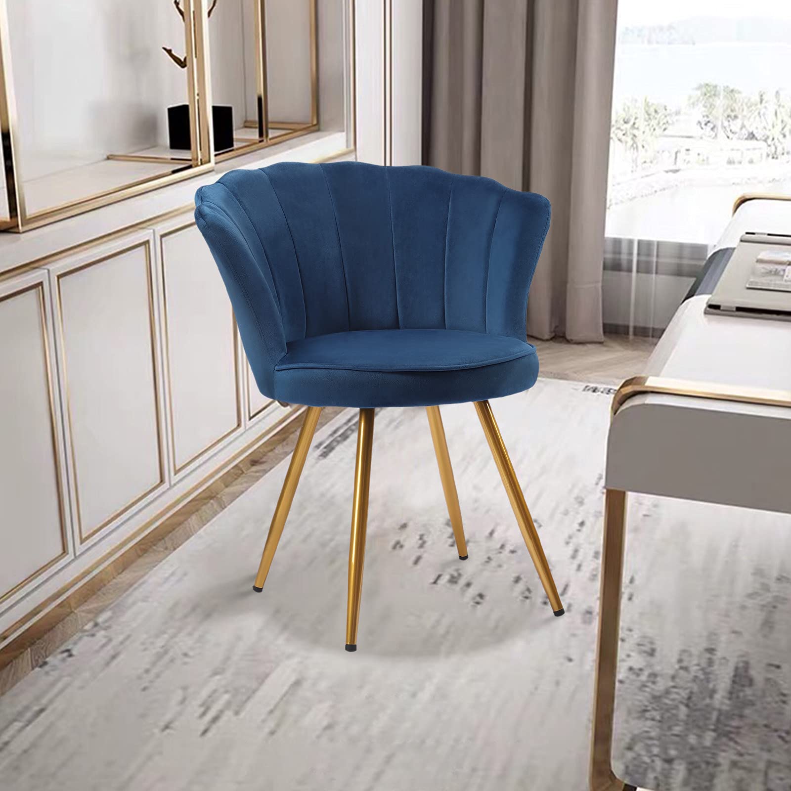 Stylish Velvet Kids Desk Chair with Seashell Back - Ergonomic Study Chair for Children, Teens Vanity Chair for Bedroom & Living Room - Perfect for Homework, Computer Use & Room Decor