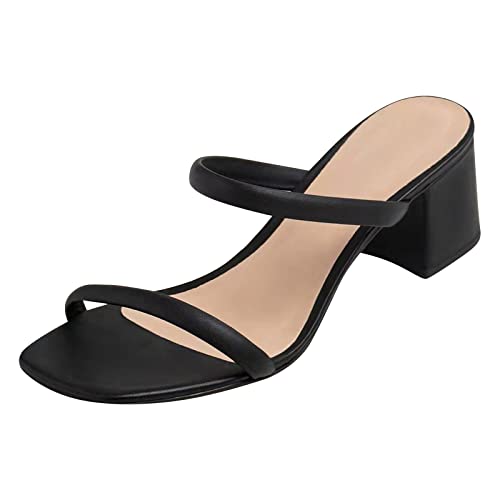 Women's Black Summer Sandals - Fashionable Square Toe Slippers for Women | Versatile & Sexy Design for Beach, Pool, and Casual Outings