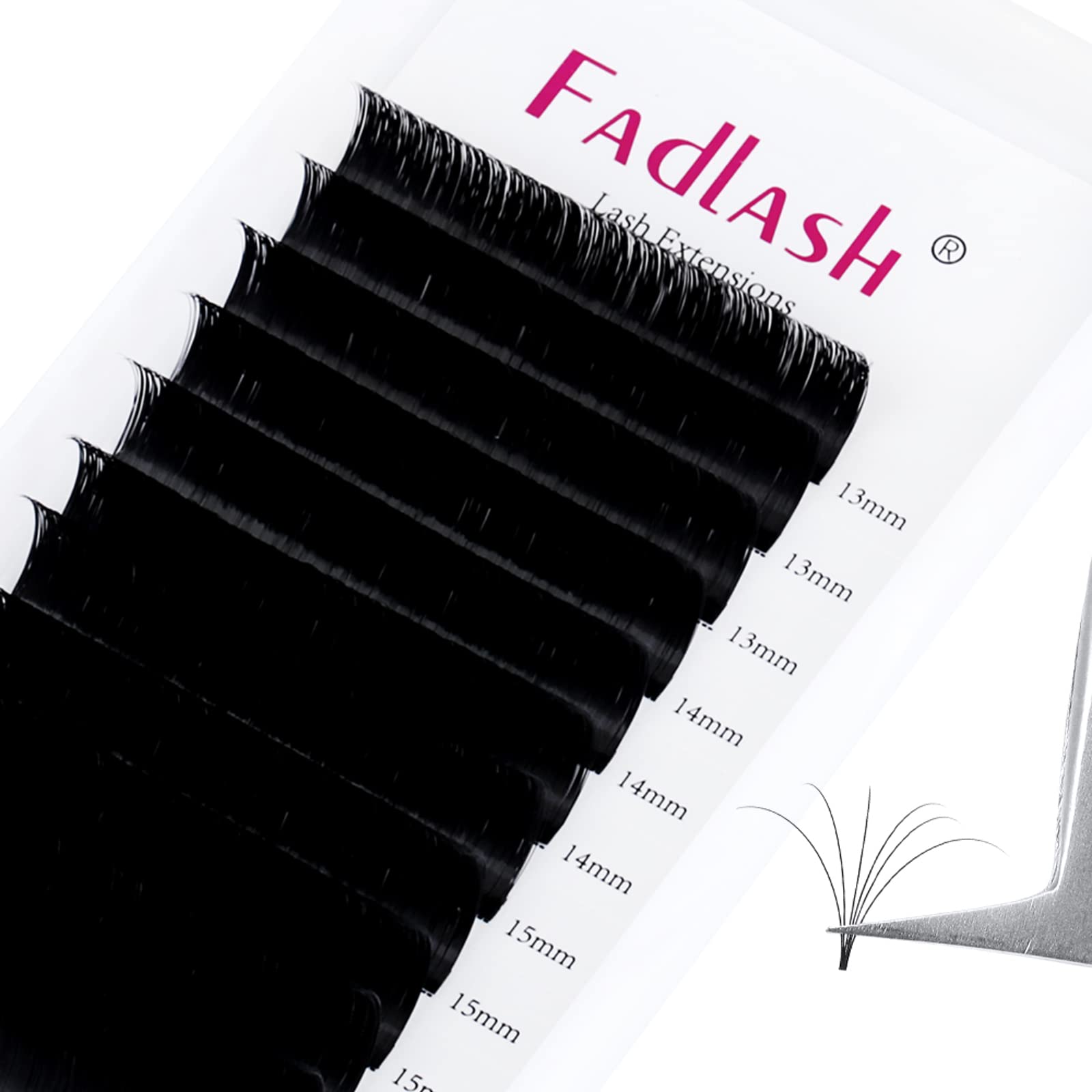 FADLASH Professional Eyelash Extensions Kit - 13-16mm Mixed Length Self-Fanning Volume Lashes (0.07-D, 0.03-0.10mm) - Fast Blooming Lash Extensions for Salon & Home Use - Perfect for Bridal, Party & Everyday Glam Makeup Looks