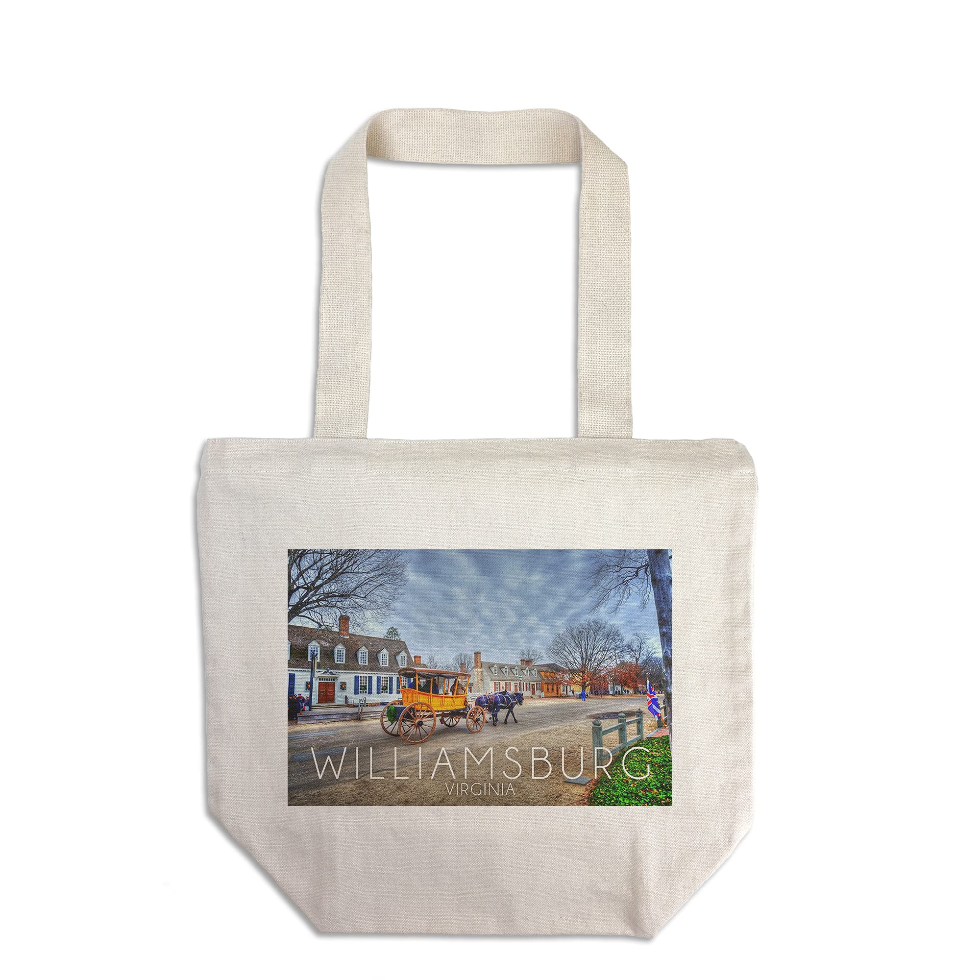 Lantern Press Williamsburg Virginia Horse and Buggy Tote Bag - 100% Cotton Canvas Reusable Shopping Bag for Groceries, Beach & Travel