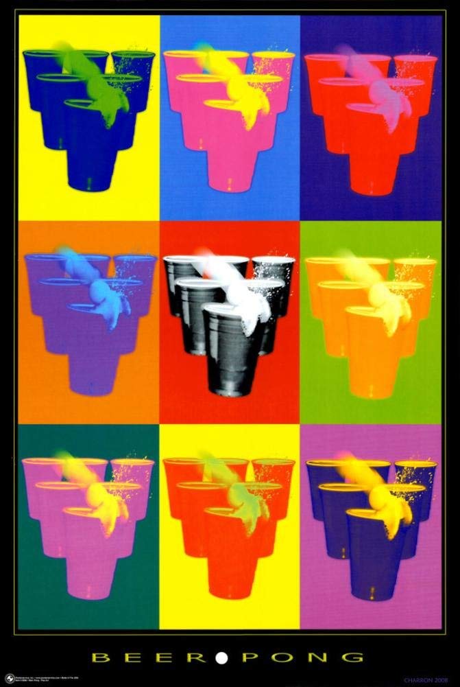Scorpio Beer Pong Pop Art Laminated Poster - 24x36 Inches - Bar Decor, Game Room Wall Art, College Dorm Party Decoration