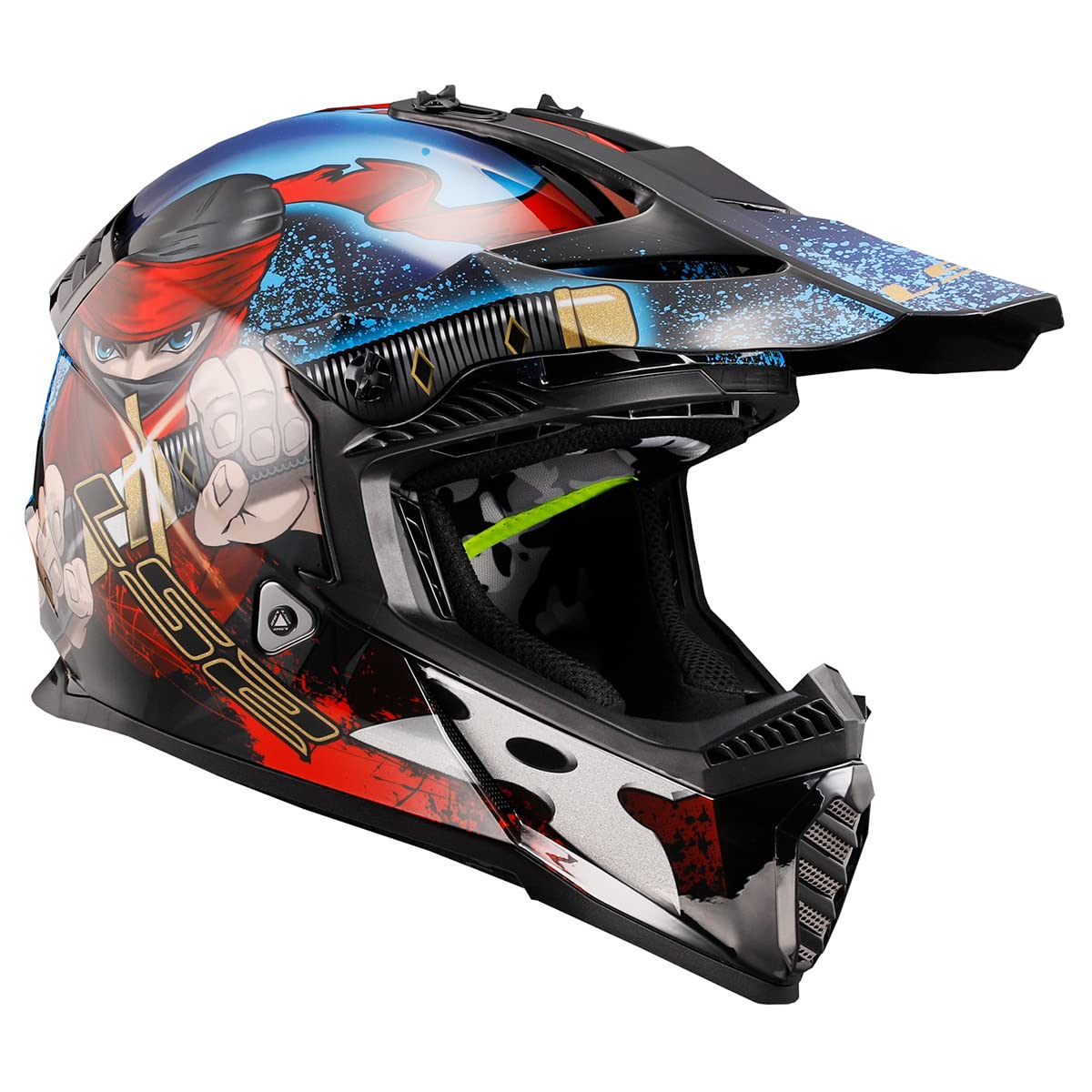 LS2 Helmets Gate Youth Full Face Motorcycle Helmet - Gloss Ninja Red/Blue - Youth Medium (Ages 8-14) - DOT Certified for Safe Riding - Perfect for Kids' Motocross, ATV & Dirt Bike Adventures