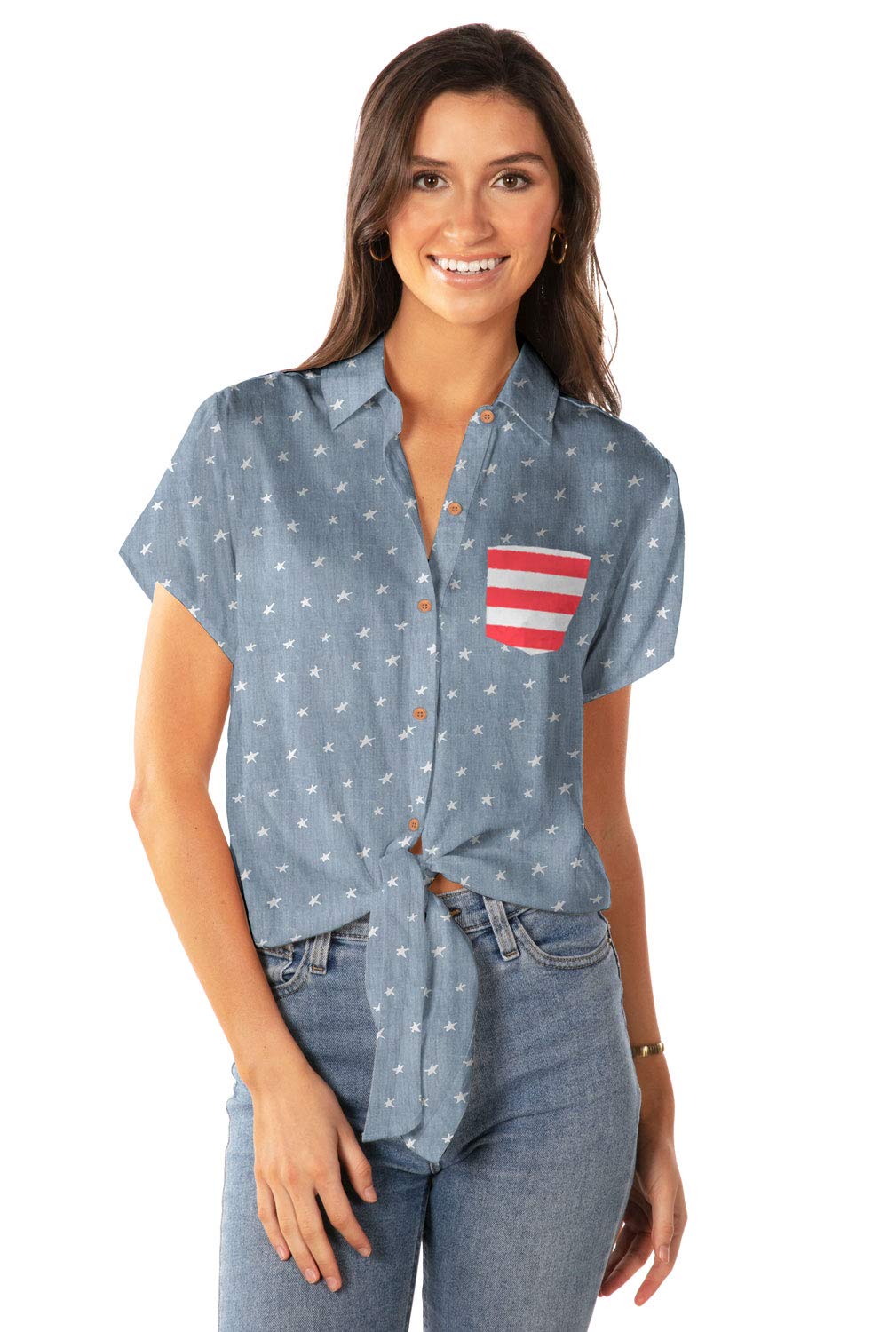 Patriotic 4th of July Button Down Shirts for Women | American Flag Themed Party Tops | Perfect for Independence Day Celebrations, BBQs & Summer Festivals