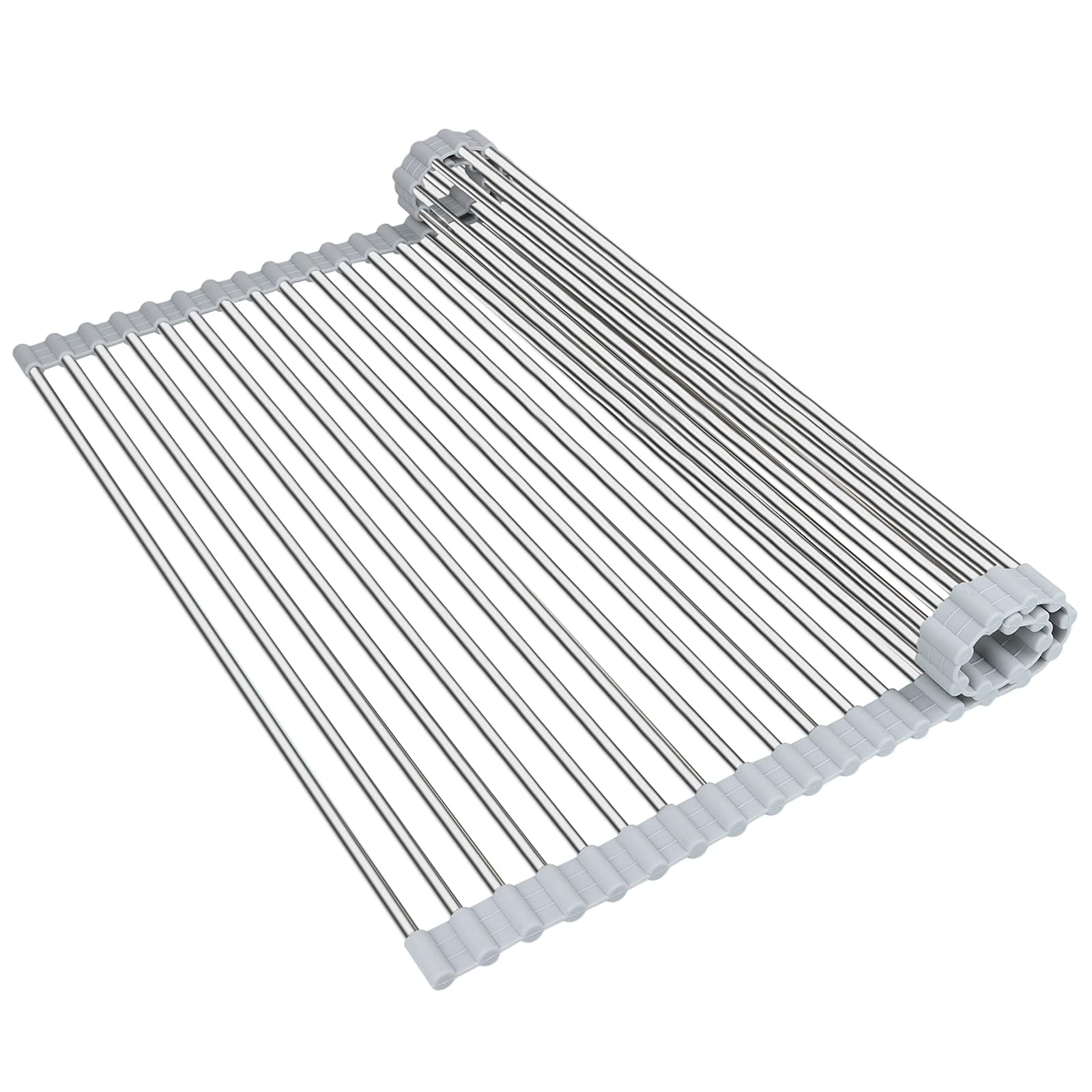 Expandable Roll Up Dish Drying Rack - Space Saving Kitchen Sink Organizer, Countertop Drainer & Sink Protector (14.6