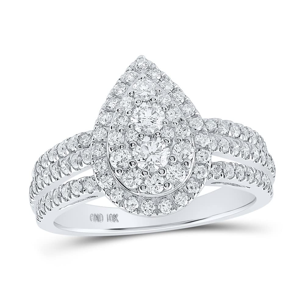 10K White Gold Round Diamond Teardrop Ring for Women - 1 CTTW Engagement, Wedding, Anniversary Gift - Perfect for Bridal Jewelry & Special Occasions
