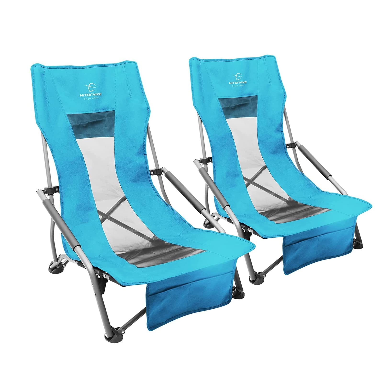 HITORHIKE High-Back Folding Beach Chair with Armrests & Breathable Nylon Mesh - Portable Camping, Concert, and Outdoor Chair - Compact, Sturdy Design for Beach, Picnic, and Backyard Relaxation